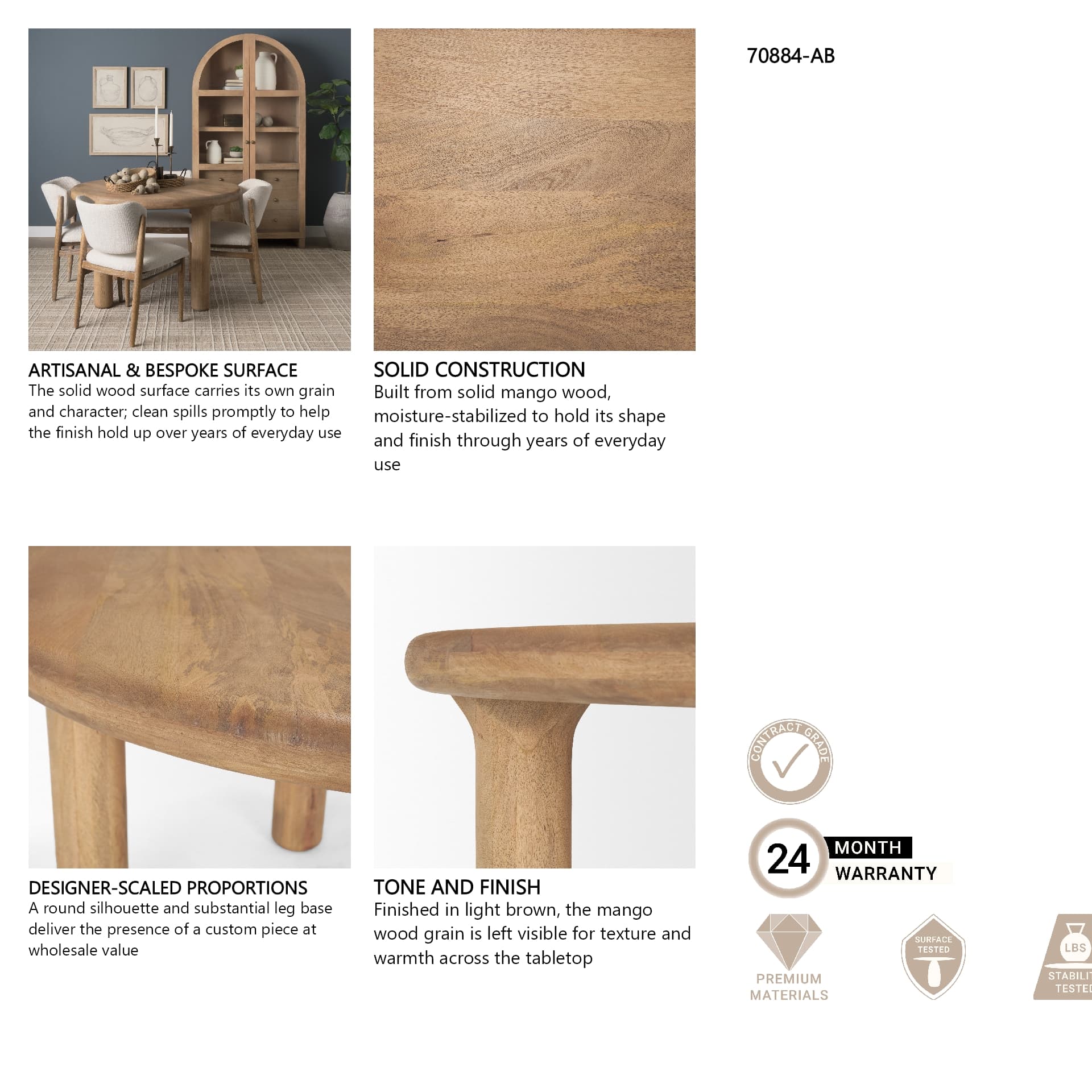 Soma 48" Round Dining Table | Modern | Light Brown Wood | Seats 4 — product photograph