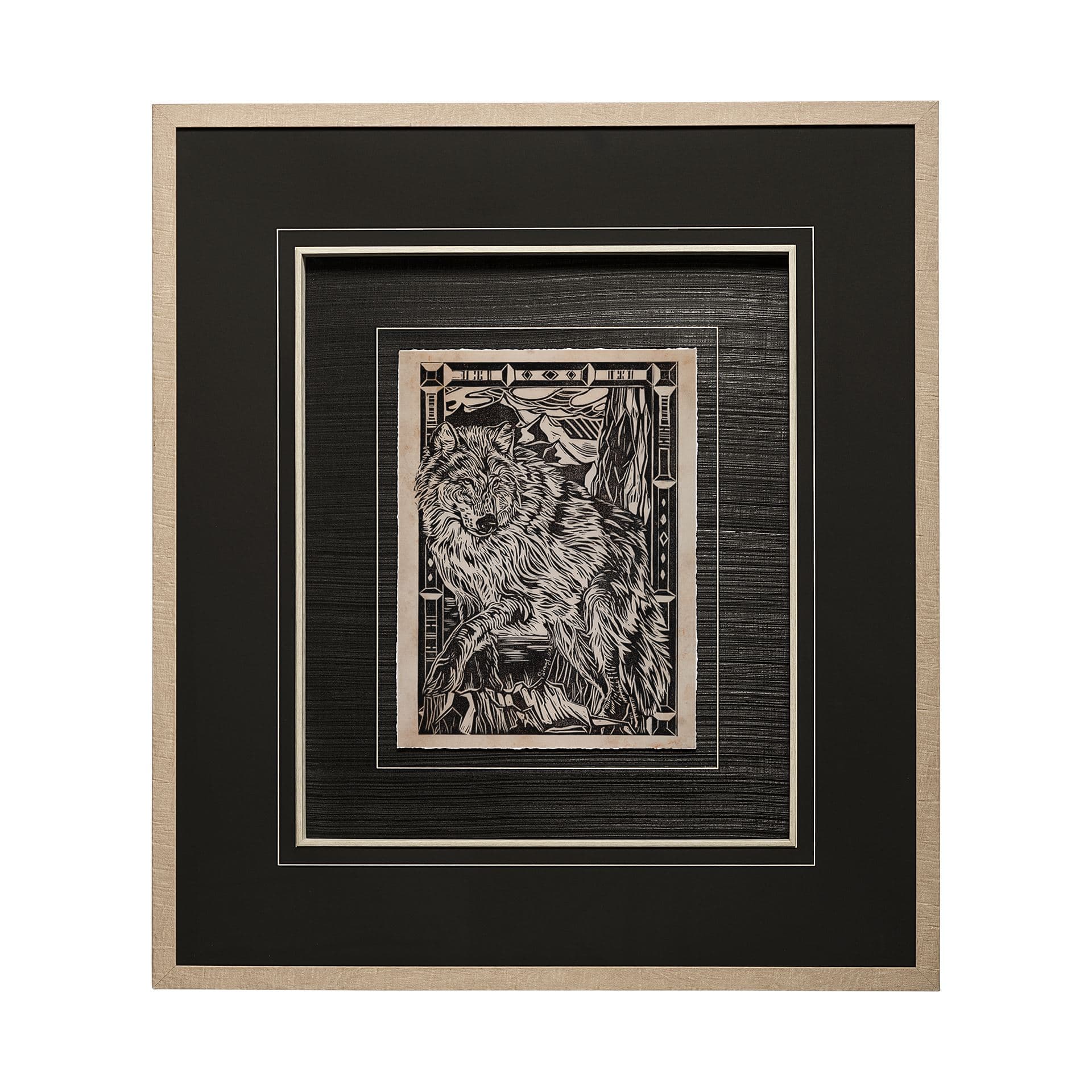 Linocut IV by Mercana Studio a Hand Embellished Textured Framed Art Print Matted under Glass — product photograph