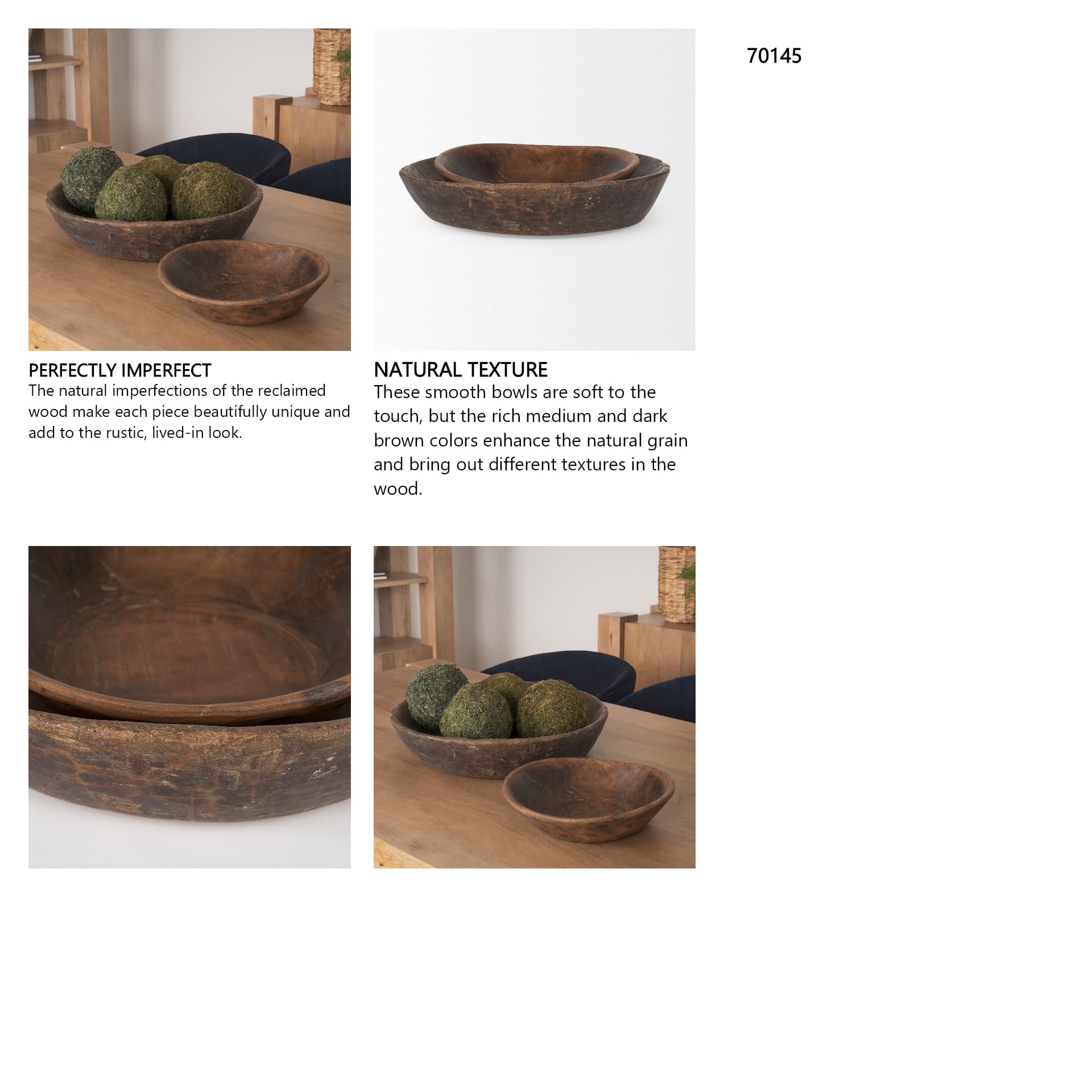 Nikita Set of 2 Large Medium Brown Reclaimed Wood Bowls — in a styled room