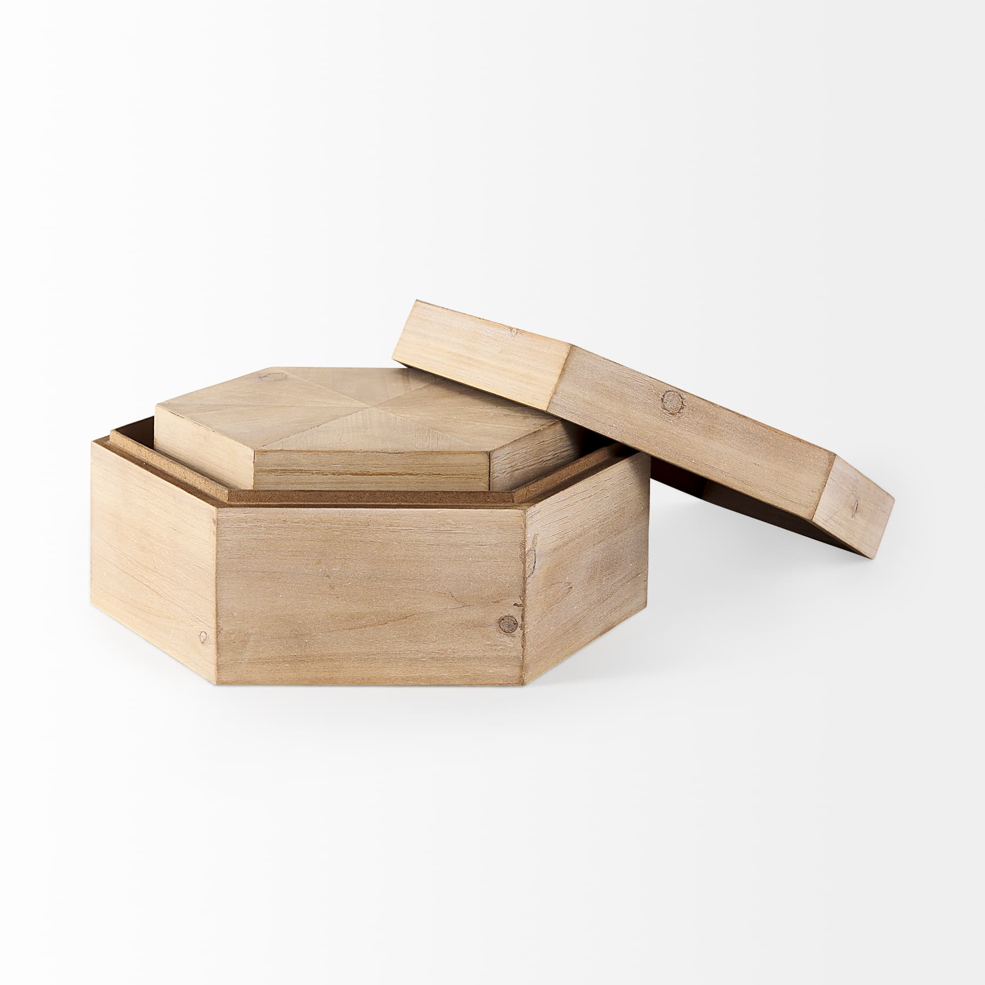 Elyse (Set of 2) 14L x 12W Brown Wooden Hexagonal Boxes — product photograph
