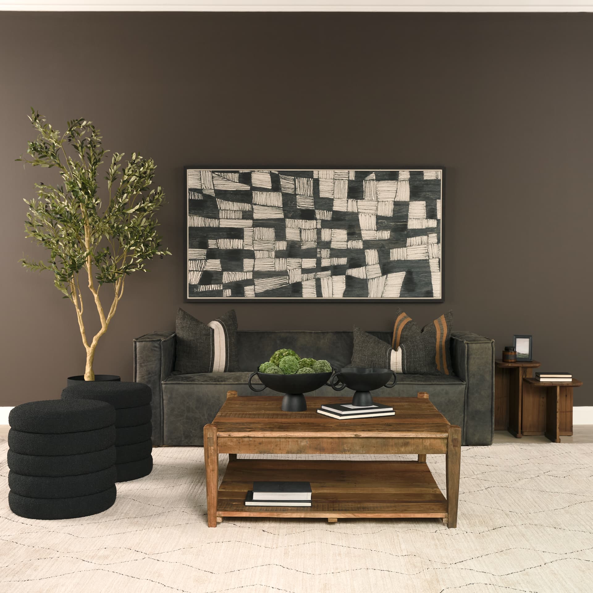 Lucan Mid-Dark Brown Reclaimed Wood Side Tables — product photograph