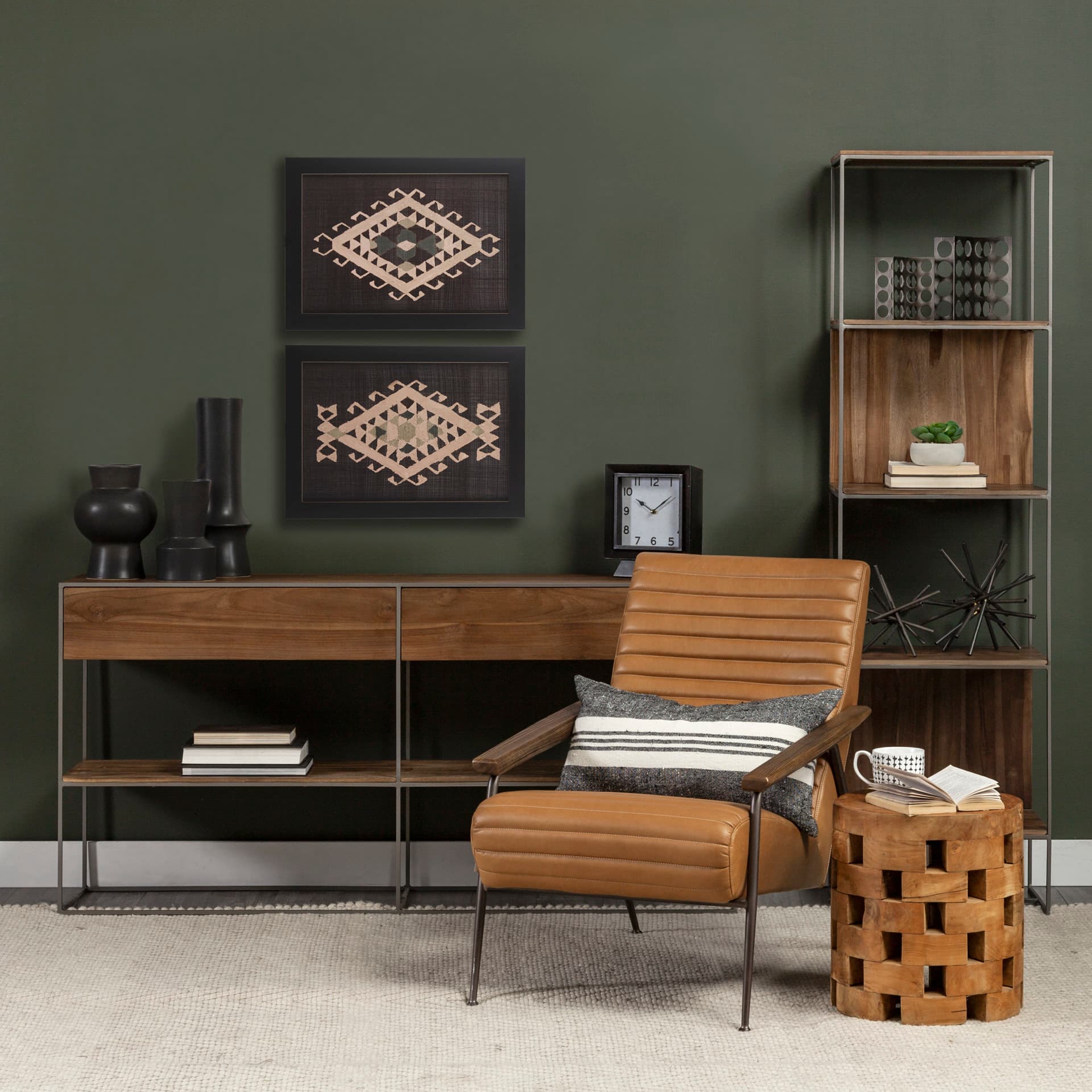 Brown Tapestry VI by Mercana Studio a Hand Embellished Textured Framed Art Print — in a styled room