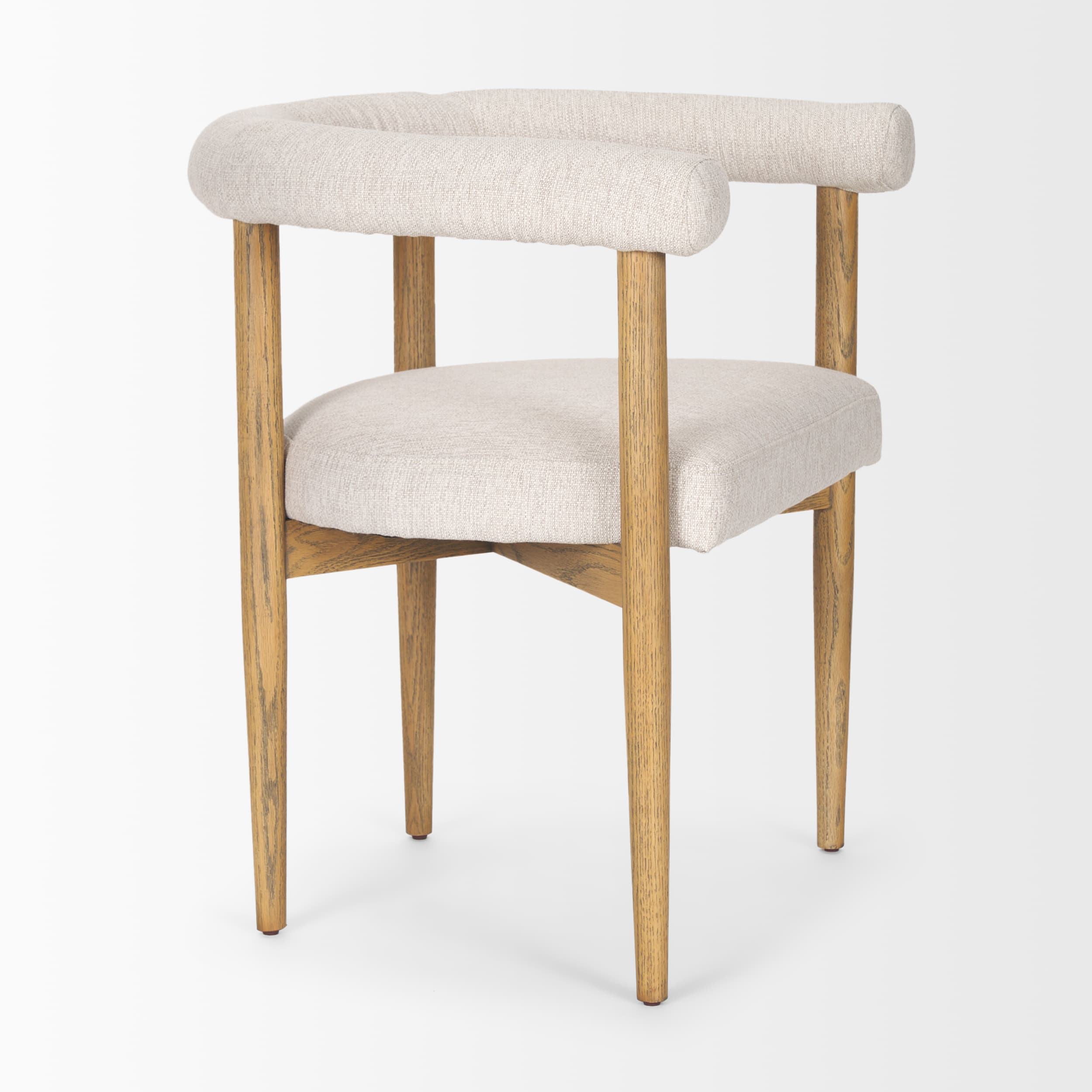 Arden Curved Back Dining Side Chair | Cream Twill w/ Brown Wood — product photograph