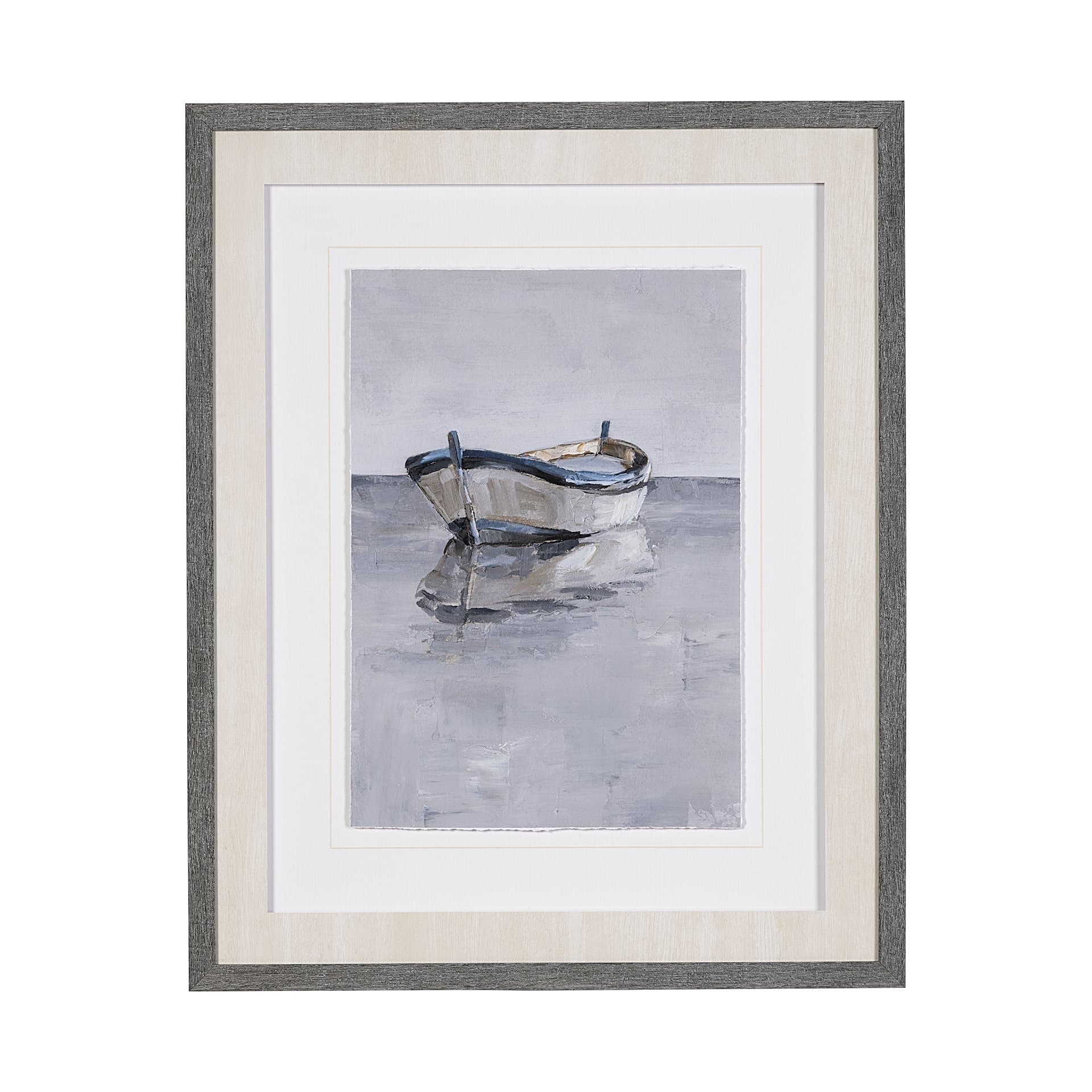 Boat on the Horizon II by Ethan Harper Hand Embellished Textured Framed Art Print Matted under Glass — product photograph