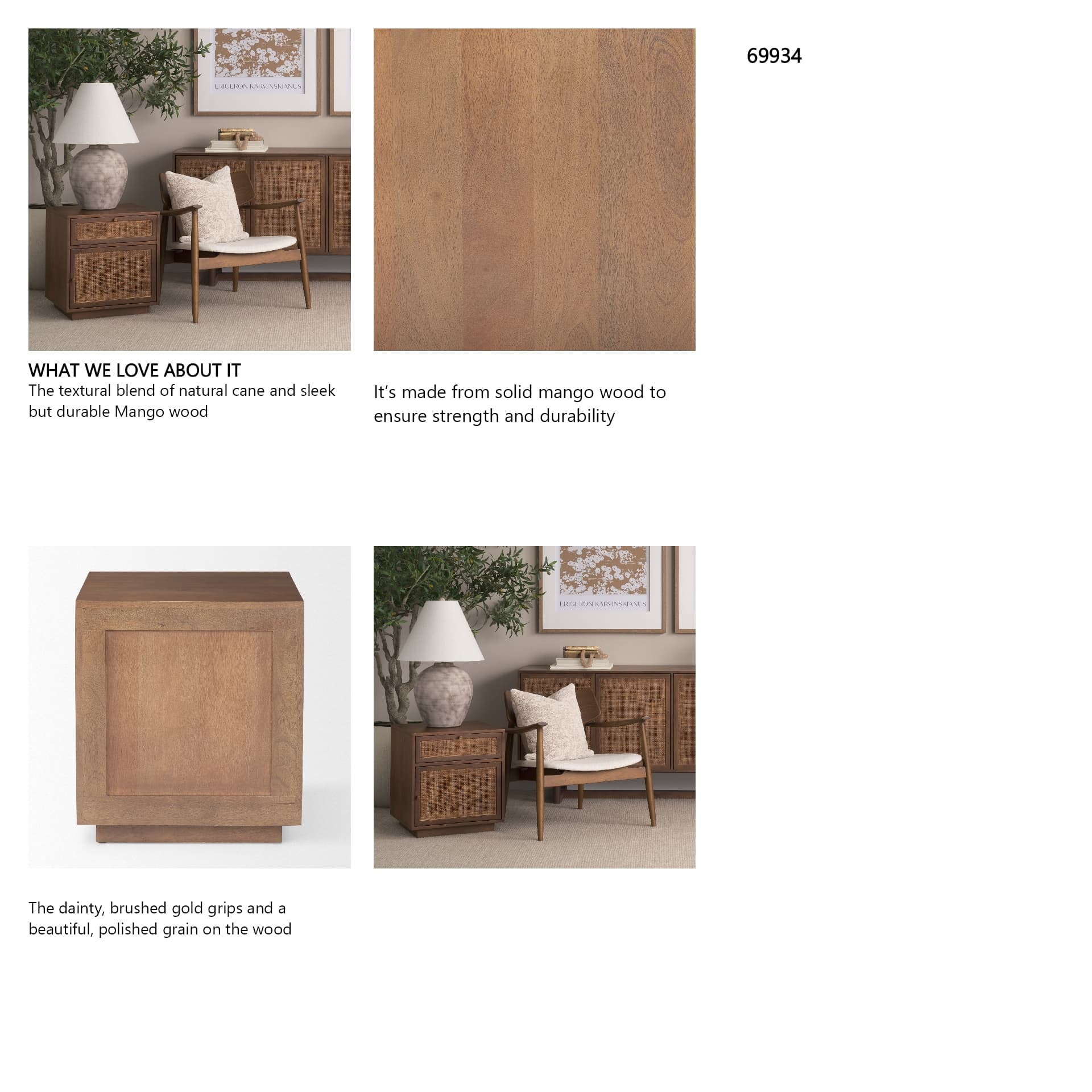 Grier Medium Brown Wood w/ Cane End Table — in a styled room