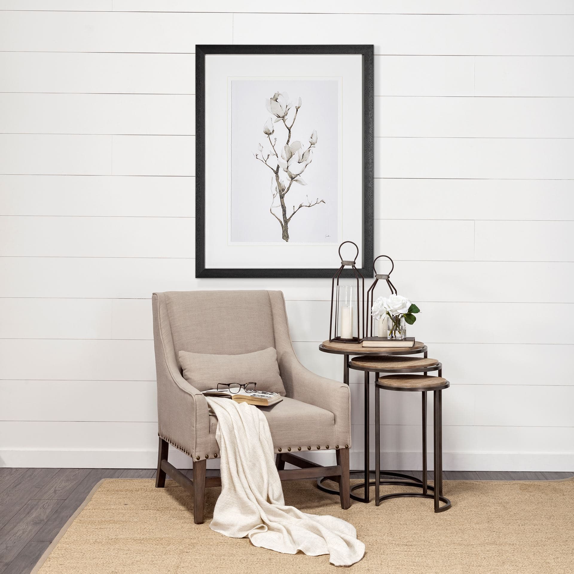 Magnolia II by Gabrielle C a Framed Art Print Matted under Glass — in a styled room