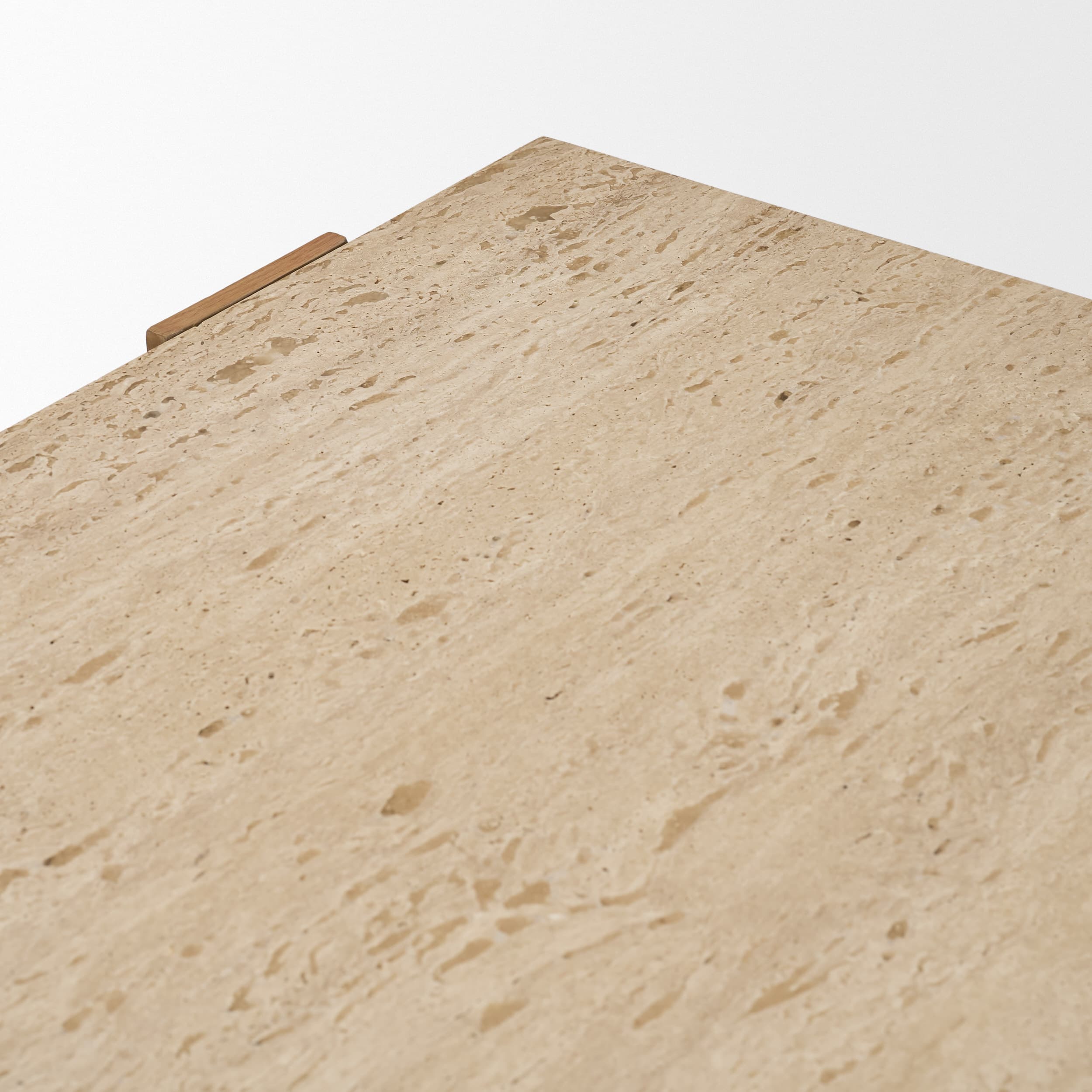 Milos Travertine Top w/ Light Brown Oak Wood Coffee Table — product photograph