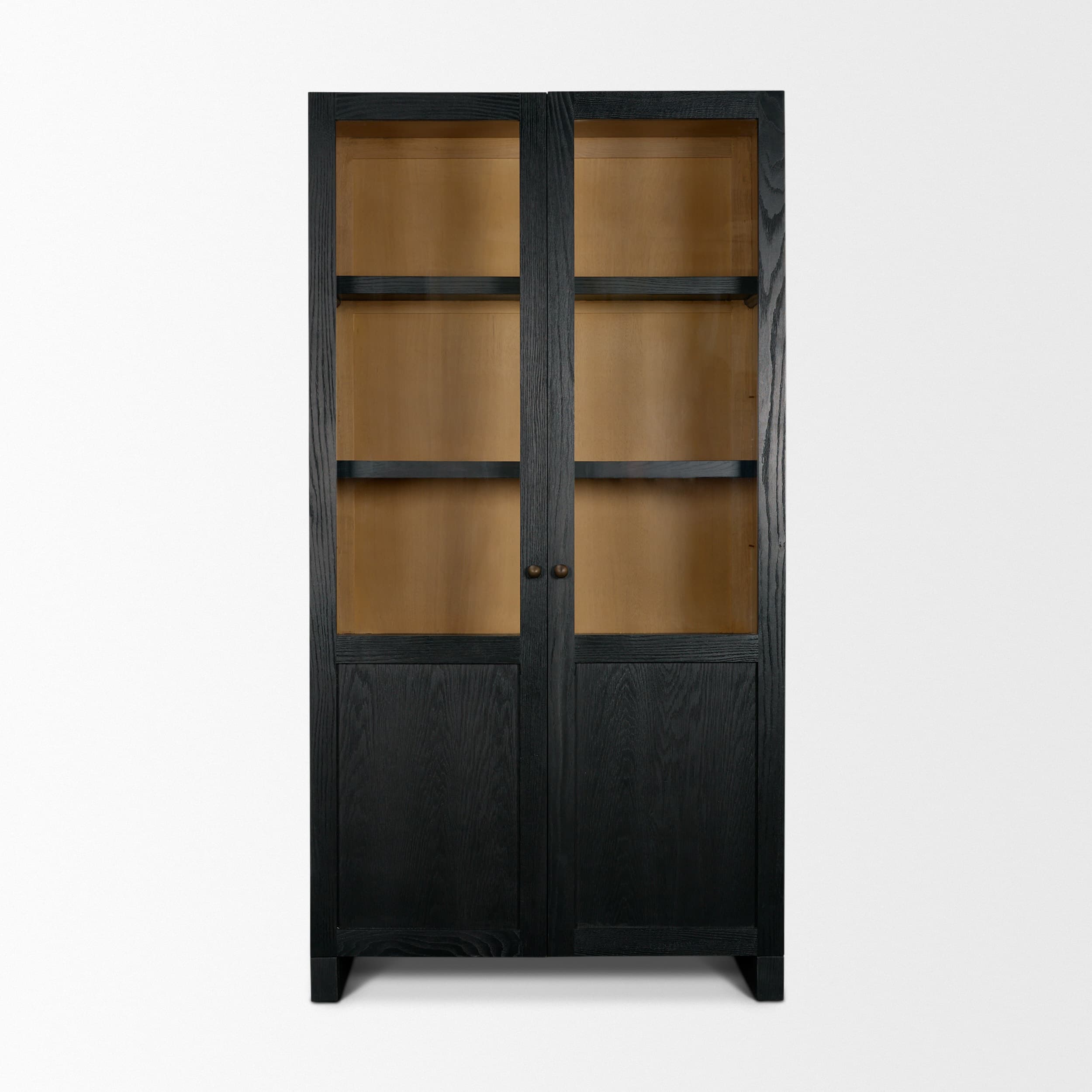 Henry Black & Light Brown Oak Wood w/ Glass Doors Curio Cabinet — product photograph