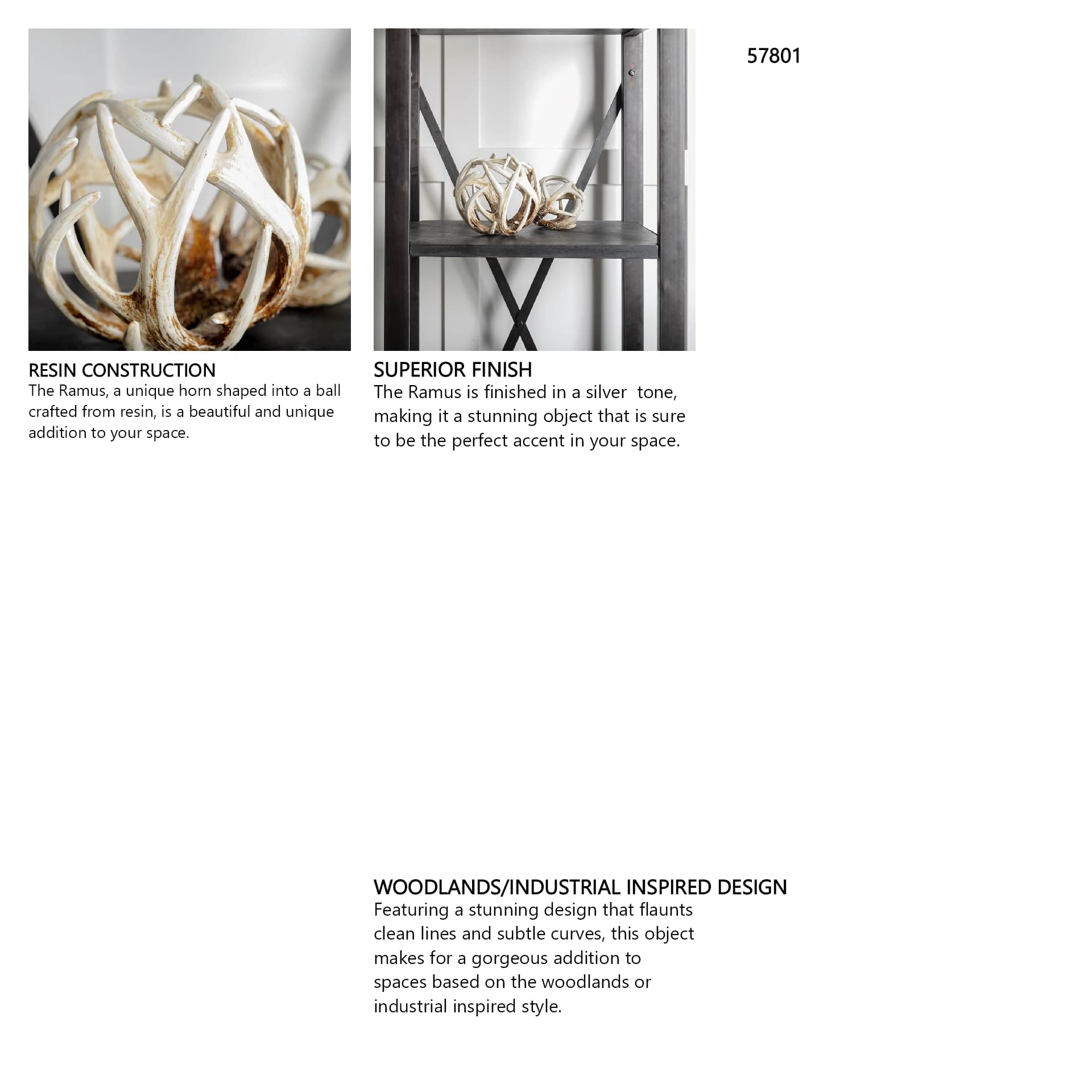Ramus II (Large) 7L x 7W Brown Antler Shaped Decorative Orb Ball — in a styled room
