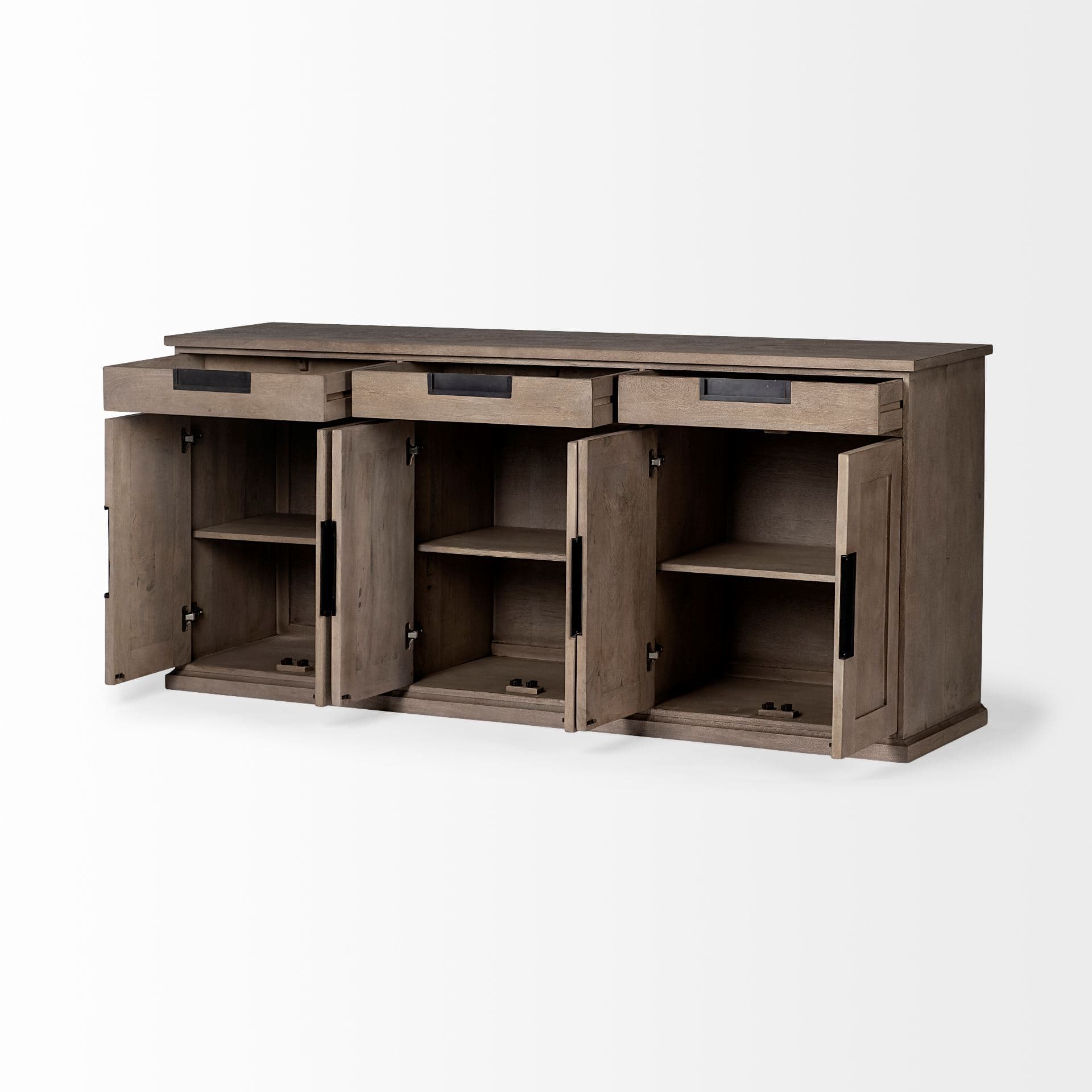 Braxton III 81.5x18.5 Natural Brown Solid Wood 3 Drawer 6 Door Sideboard — product photograph