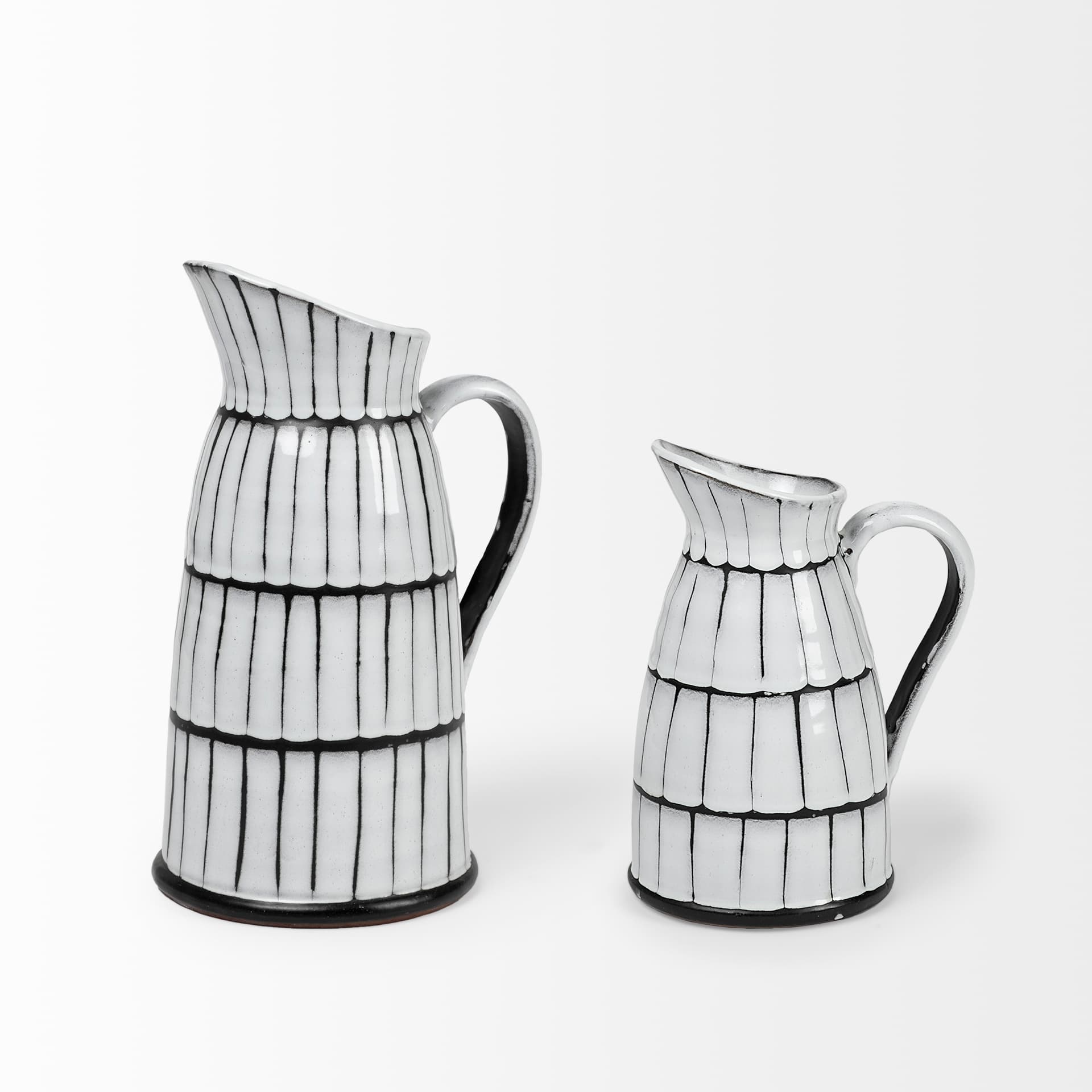Lome Large White/Black Patterned Ceramic Water Pitcher — product photograph