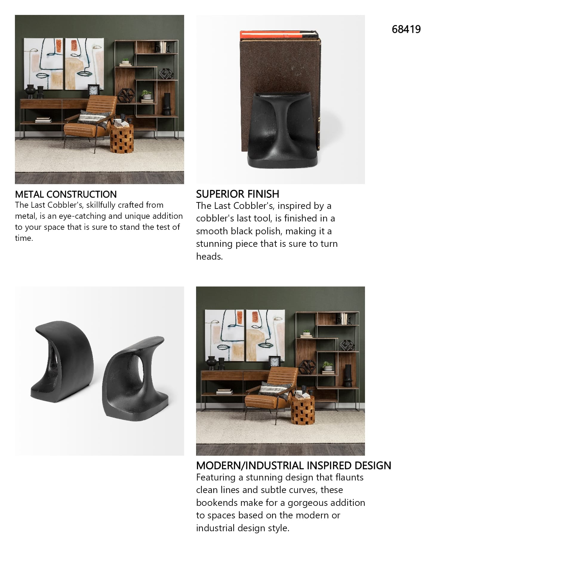 Last Cobbler's (Set of 2) 8L x 6W Black Shoemaker Tool Bookends — in a styled room