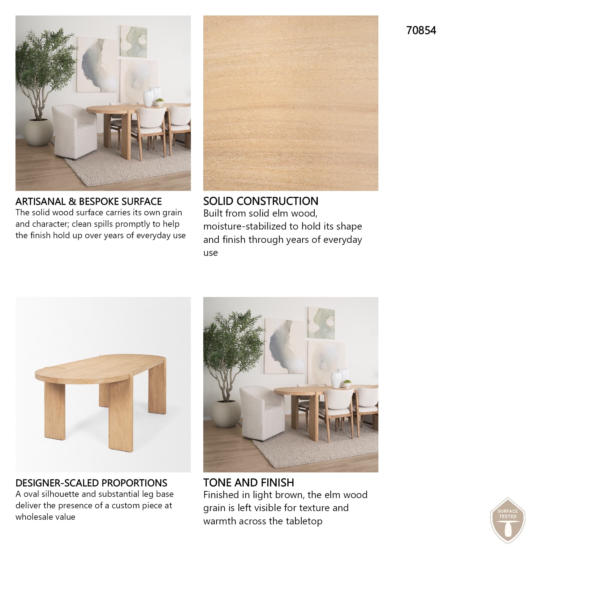 Sohan 91"L x 38"W Oval Dining Table | Light Brown Wood | Seats 8 — product photograph