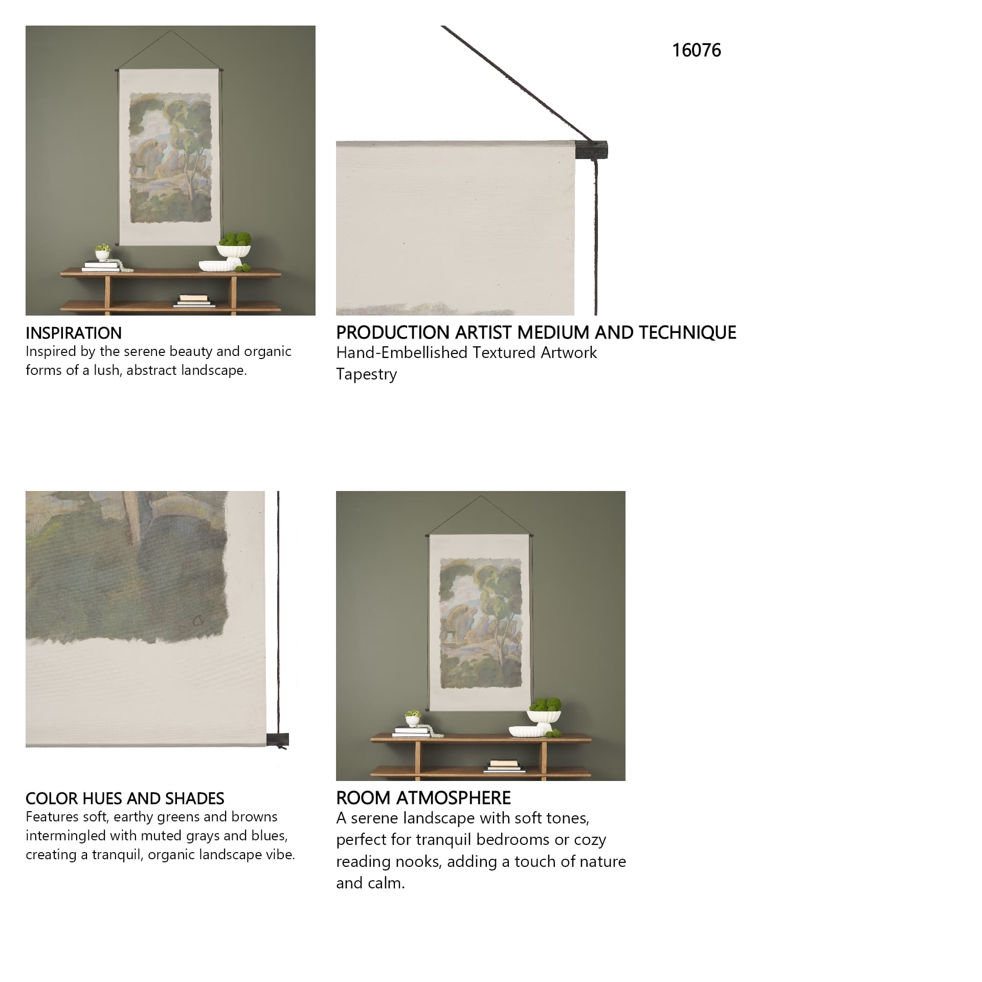 Landscape Tapestry II by Mercana Studio Textured Artwork Tapestry — in a styled room
