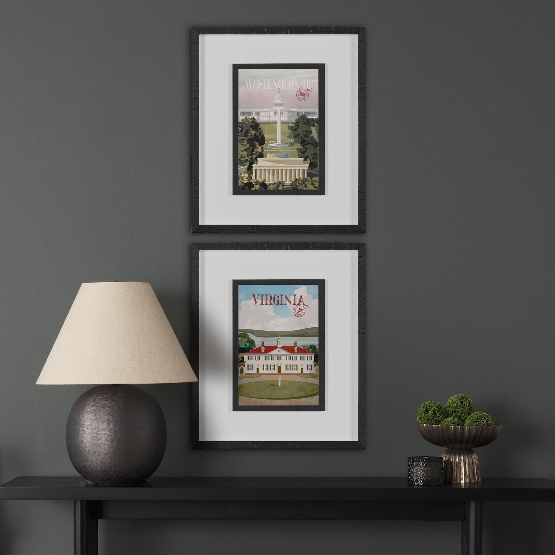 Virginia Go USA (M) by Mercana Studio a Framed Art Print Matted under Glass — in a styled room