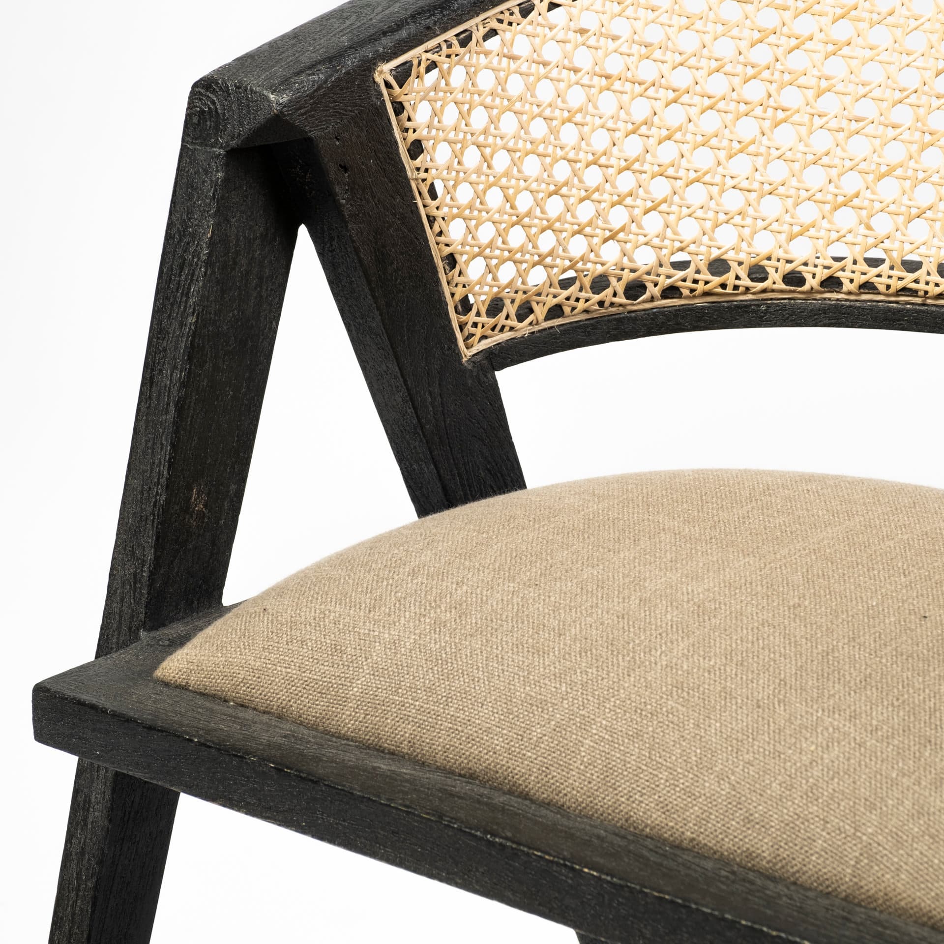 Tabitha Cane Back Dining Arm Chair | Linen w/ Black Wooden — product photograph