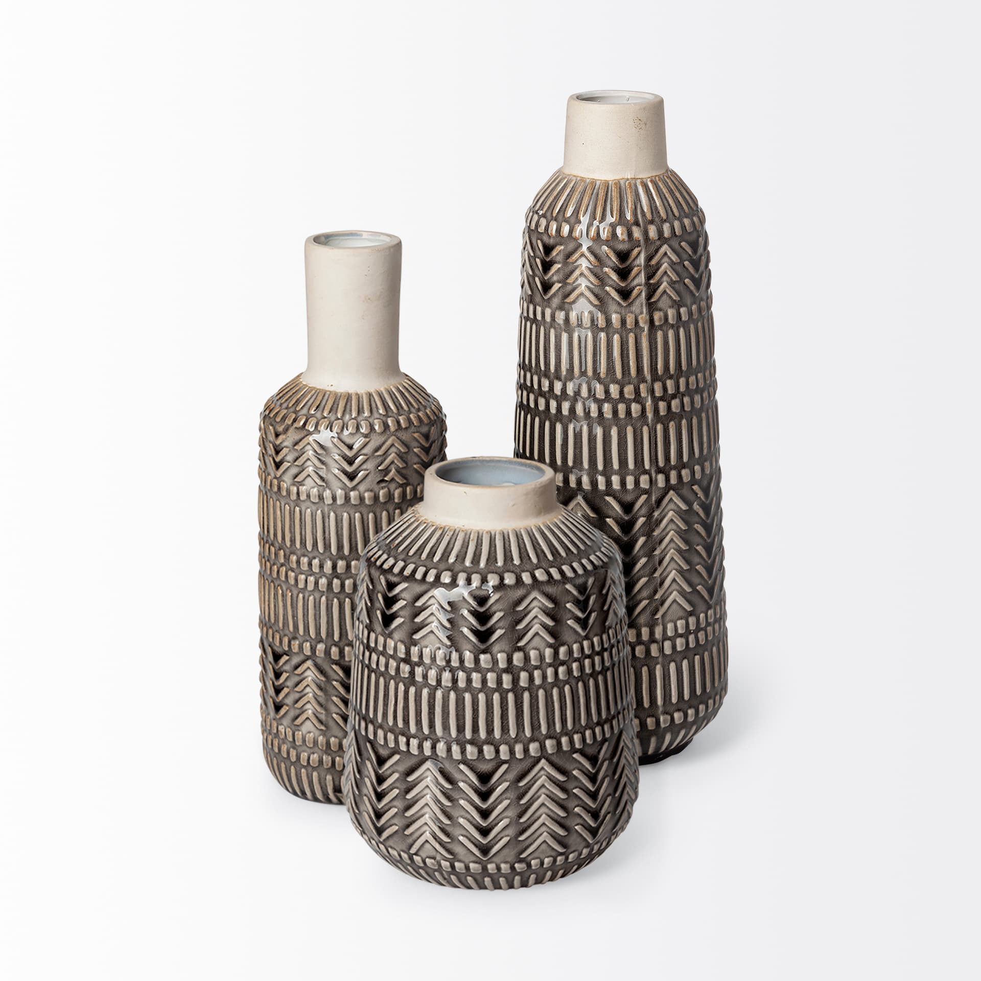 Riker III Large Dark Gray Cream Ceramic Vase — product photograph