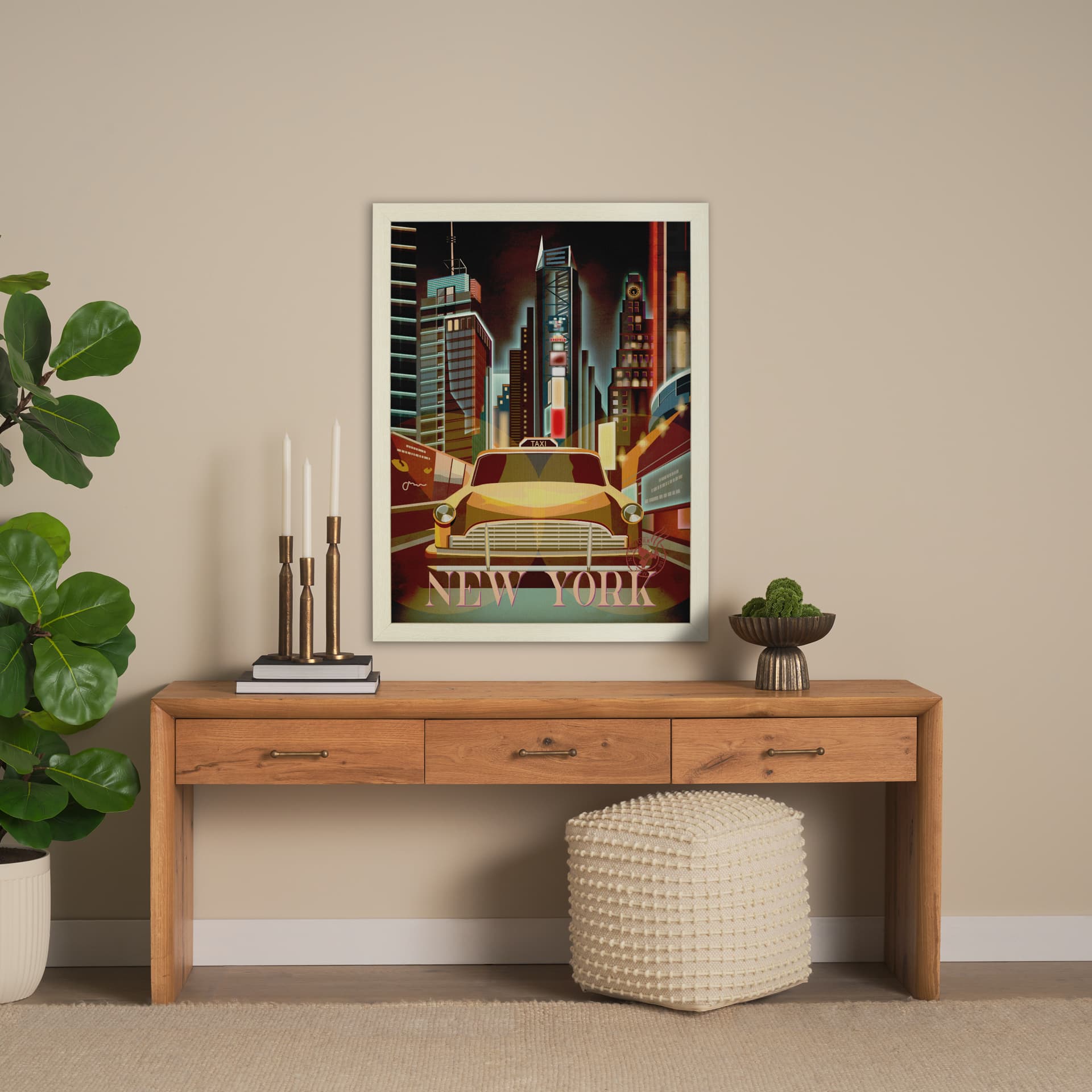 New York Go USA (L) by Mercana Studio a Hand Embellished Decograph Framed Art Print — in a styled room