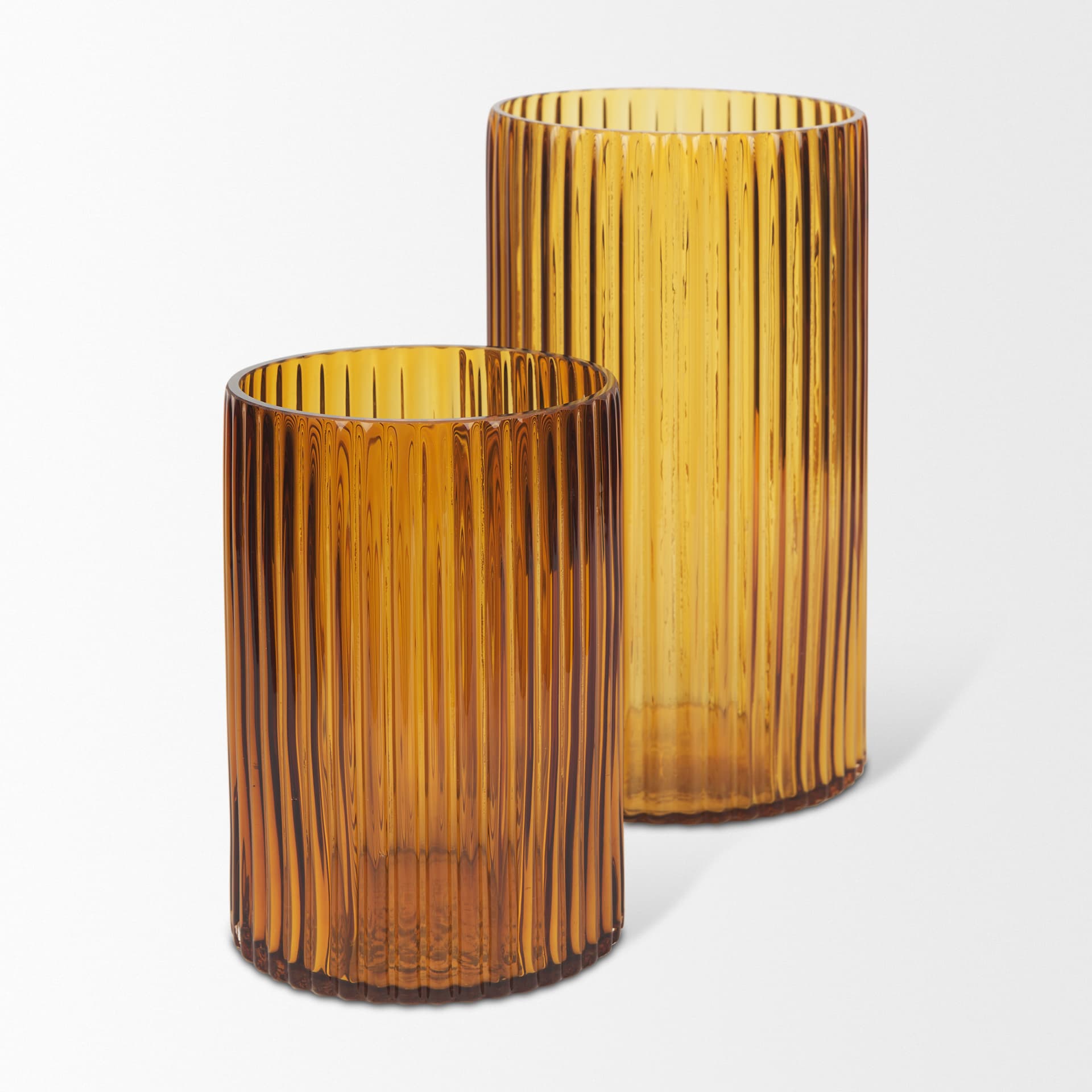 Dawn 8" Ribbed Amber Glass Vase — product photograph