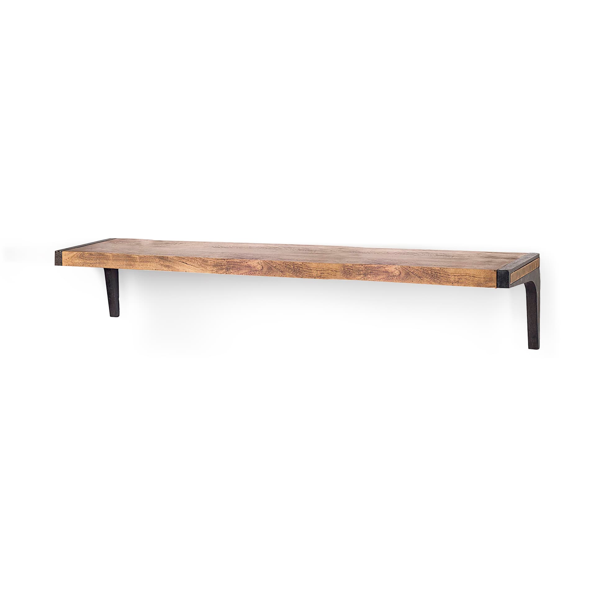 Dion I 58.0L x 11.0W x 11.0H Brown Wood W/Black Metal Wall Shelf — product photograph