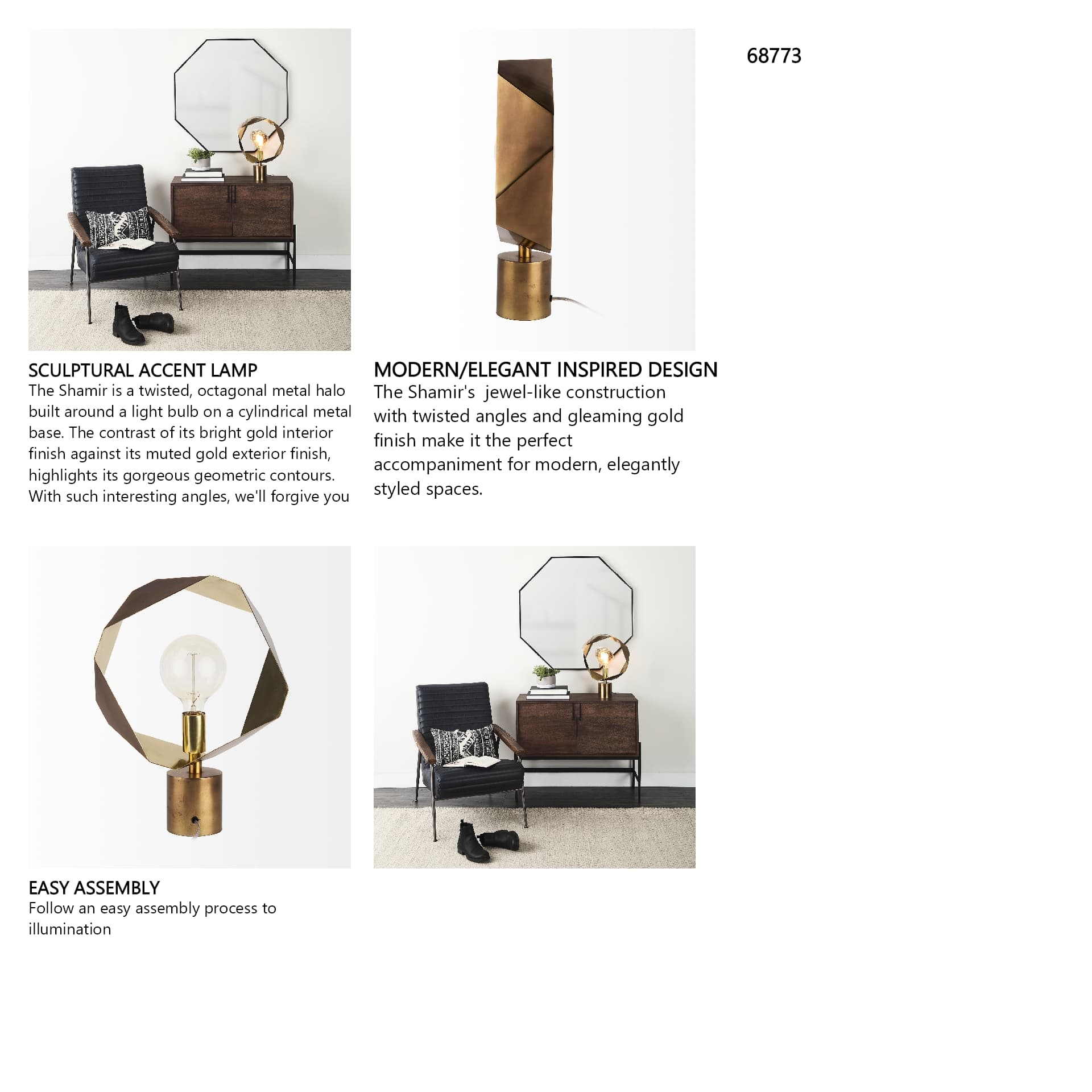Shamir 15L x 15W Gold Geometric Metal Table Lamp — in a styled room