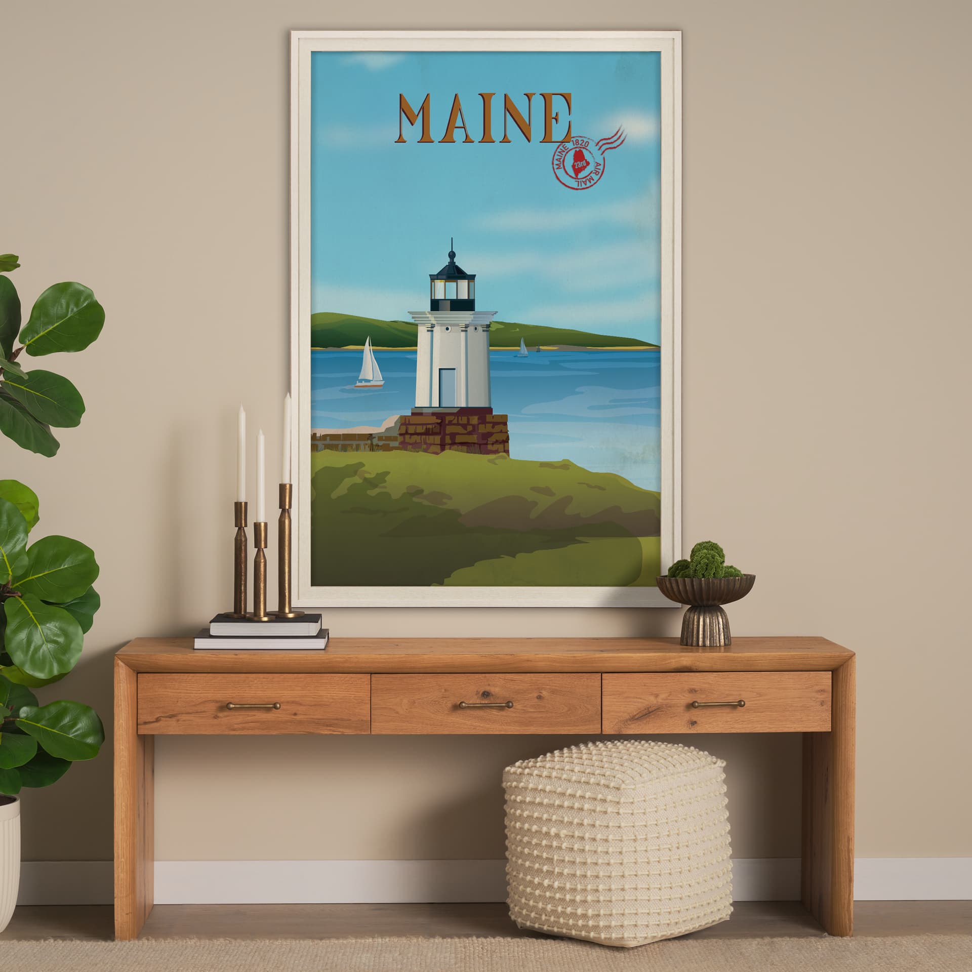 Maine GO (XL) by Mercana Studio Hand Embelished Framed Artwork Matted under Glass — in a styled room