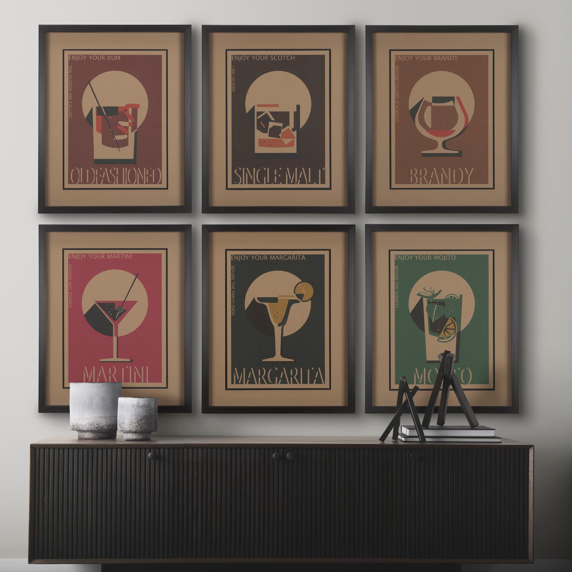Scotch by Simeng a Framed Art Print Matted under Glass — in a styled room