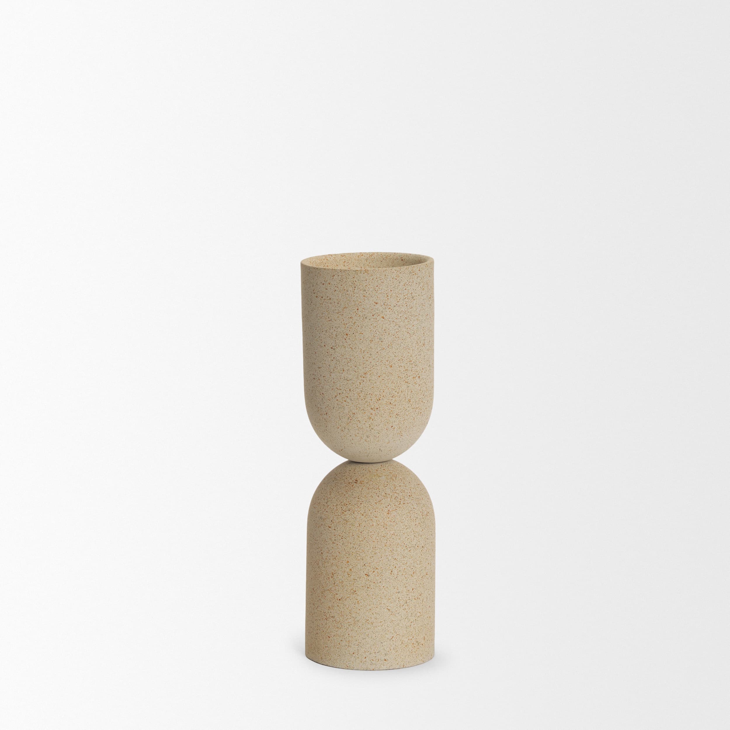 Qamra Medium Beige Textured Metal Pillar Candle Holder Candle Holder — product photograph