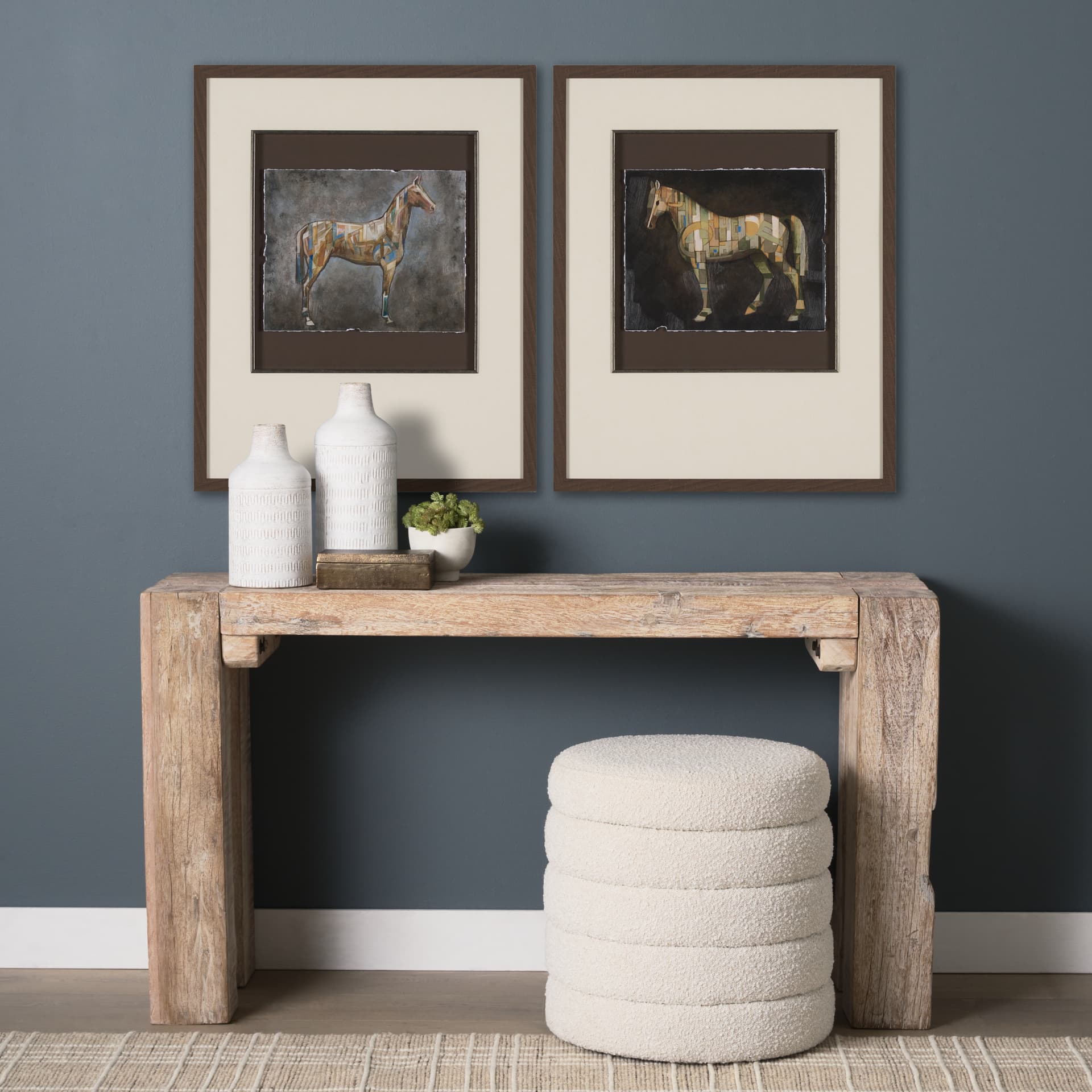 Mosaic Horse II by Mercana Studio a Hand Embellished Framed Art Print Matted under Glass — in a styled room
