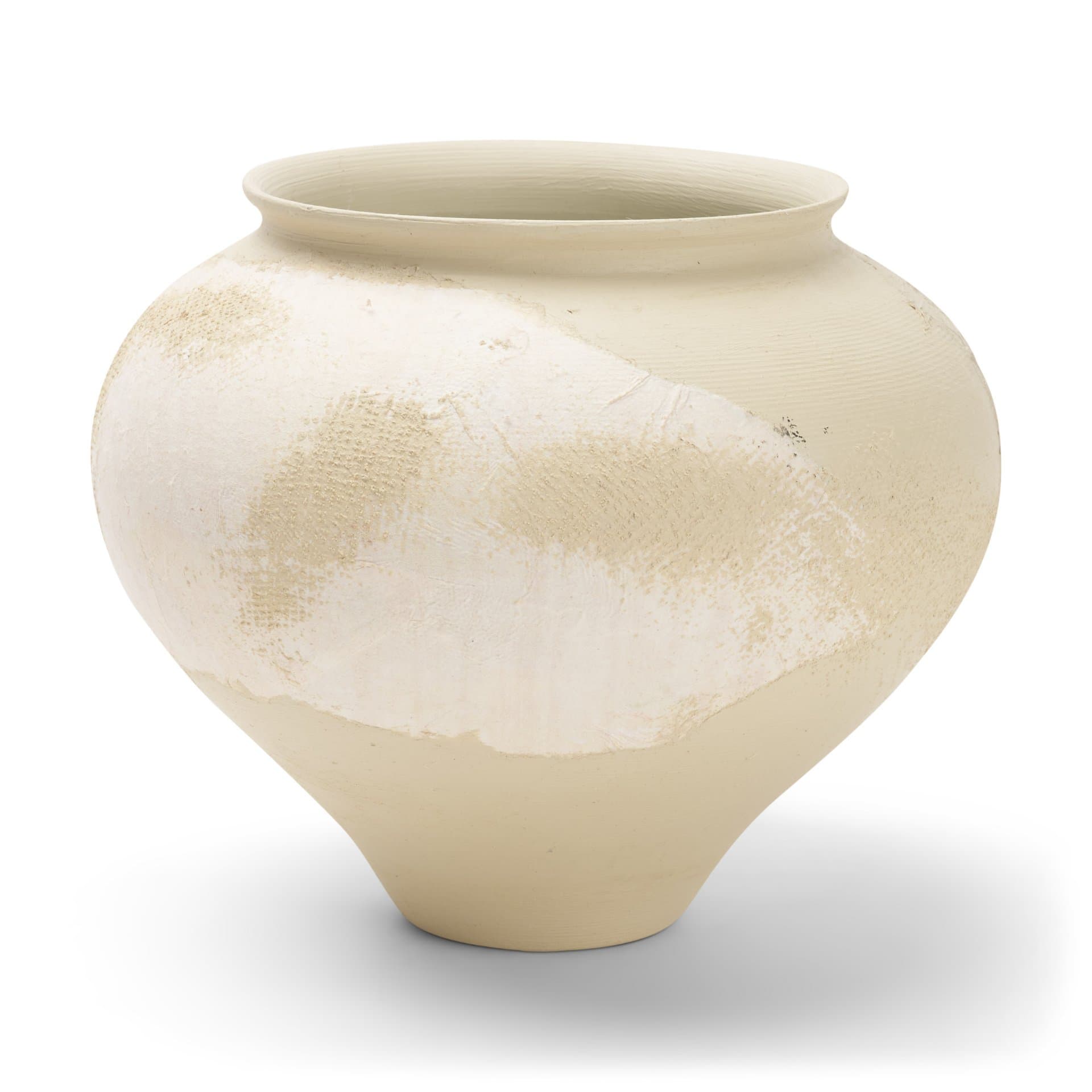 Velo Cream w/White Hand-Painted Terracotta Decorative Vase — product photograph