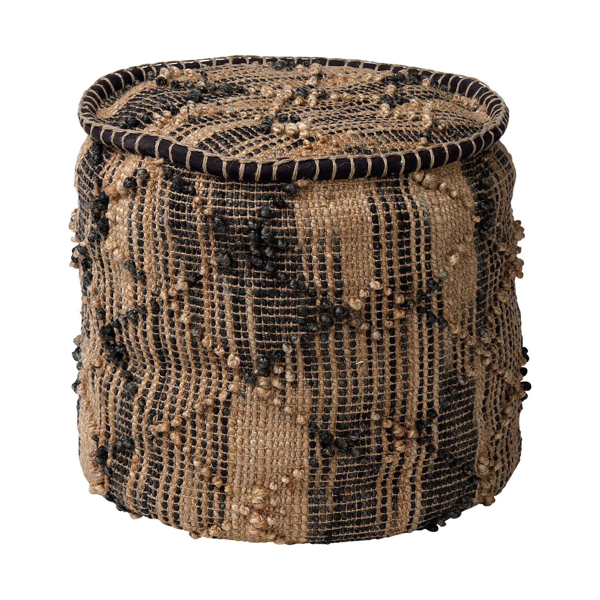 Riley Tan Jute Popcorn Stich Cylindrical Pouf — product photograph