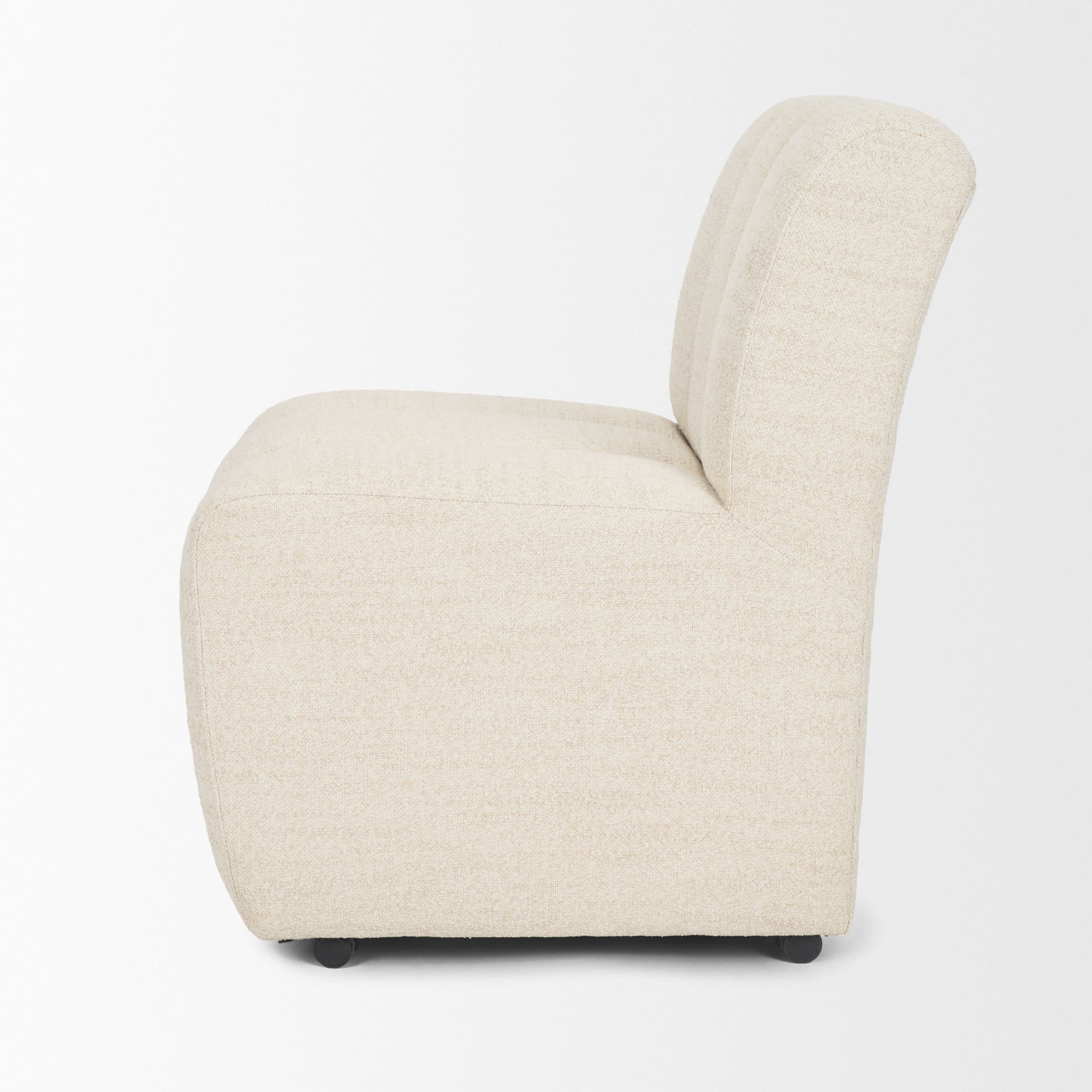 Wilkins Barrel Back Dining Arm Chair | Beige Fabric w/ Wood — product photograph