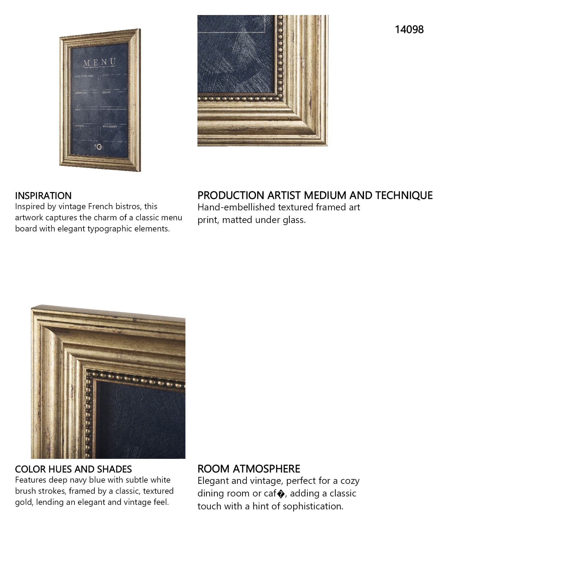 MENU II by Mercana Studio a Hand Embellished Textured Framed Art Print Matted under Glass — in a styled room