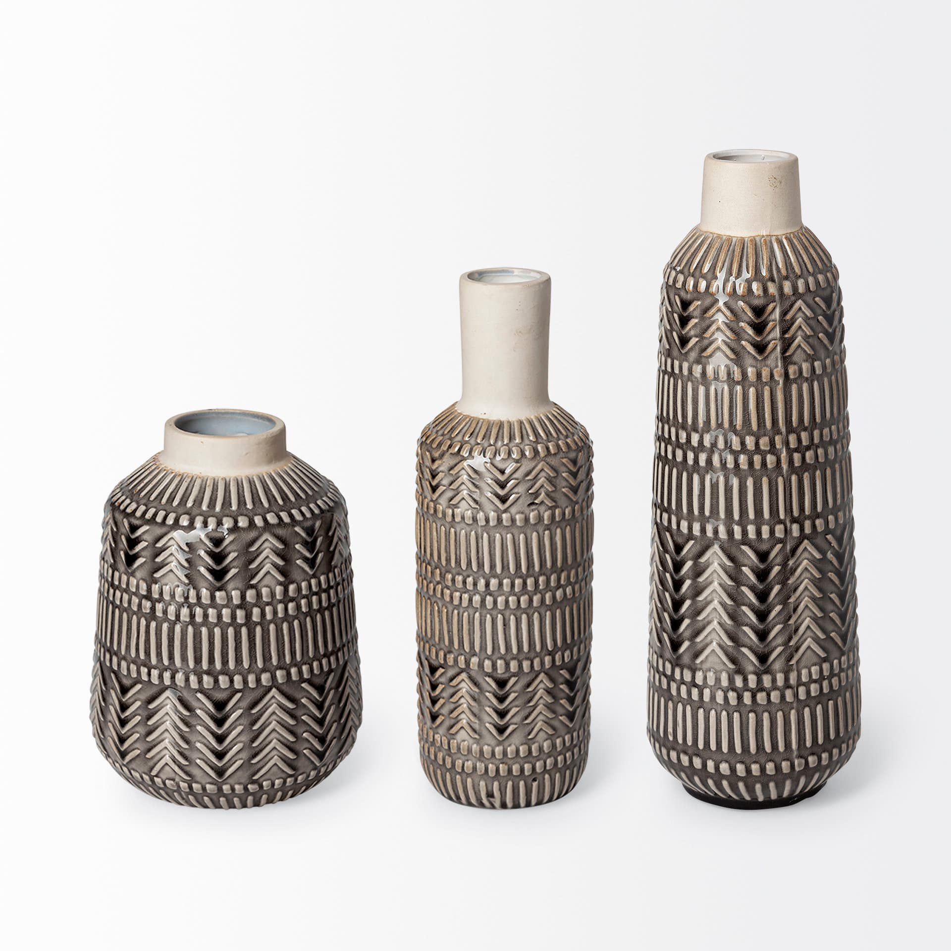 Riker III Large Dark Gray Cream Ceramic Vase — product photograph