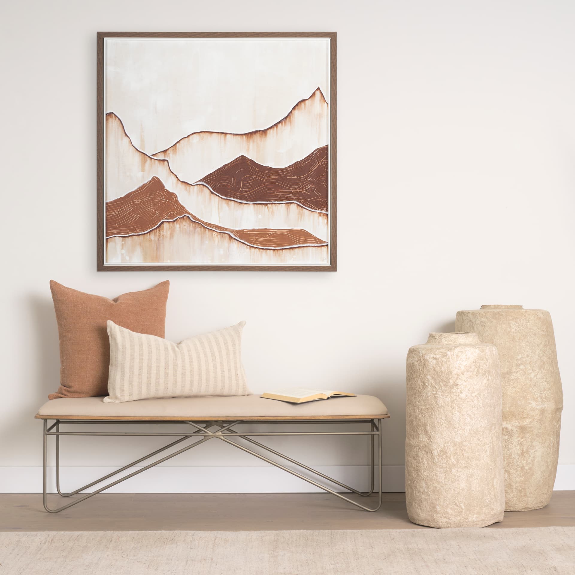 Rama Large Beige Paper Mache Floor Vase — in a styled room