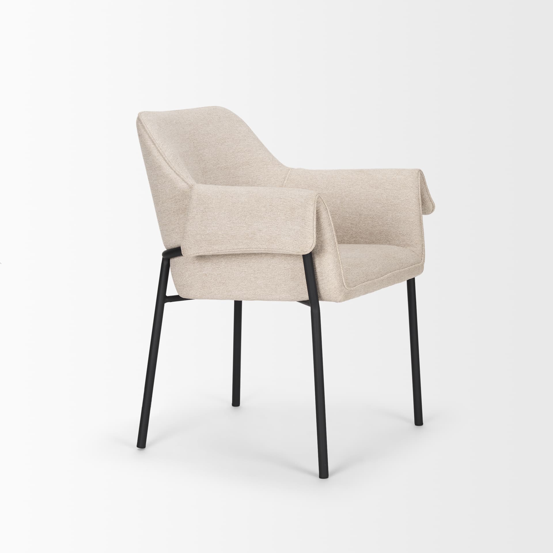 Brently Curved Back Dining Arm Chair | Oatmeal Fabric w/ Metal — product photograph