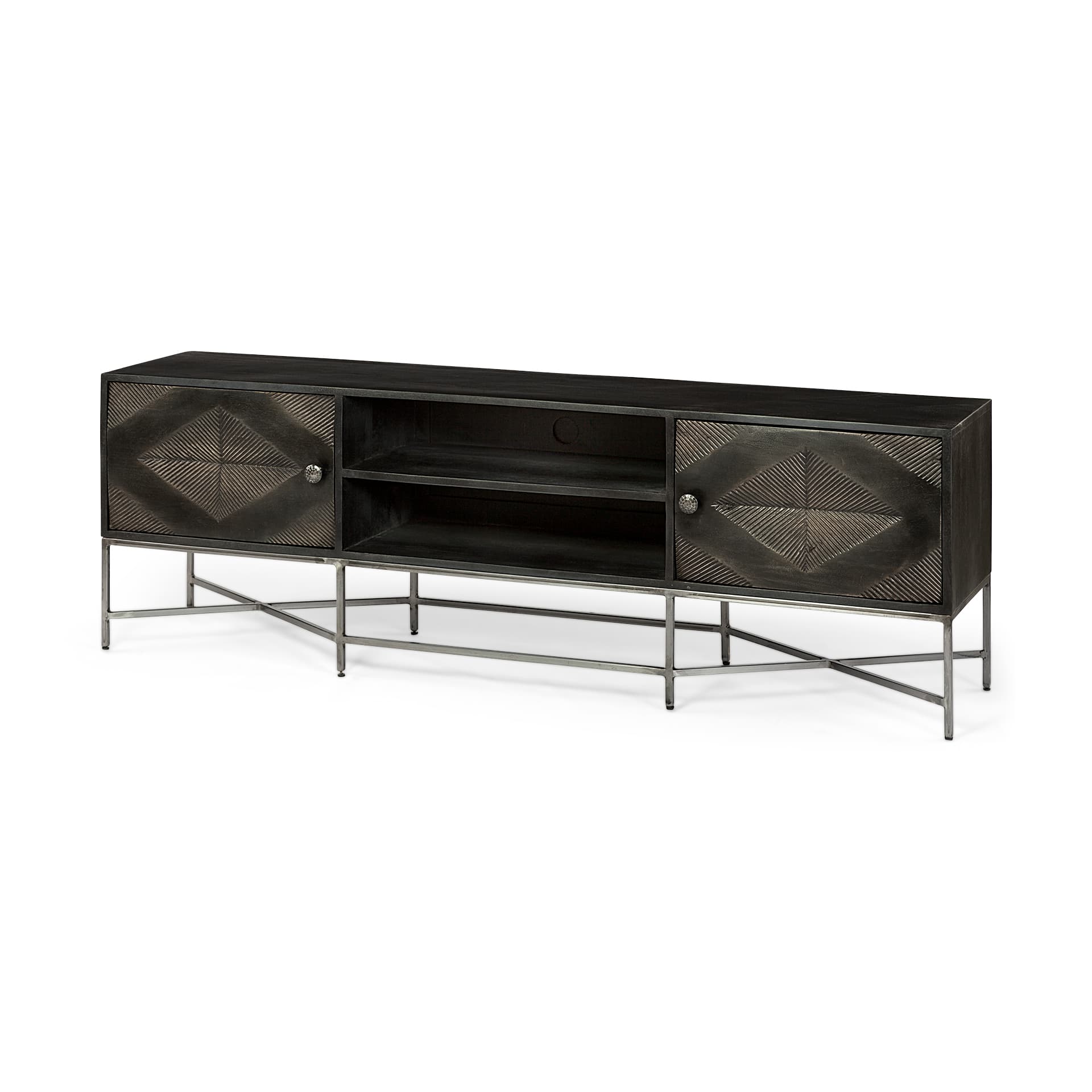 Hogarth I Dark Brown Solid Wood TV Stand Media Console with Storage, TV up to 81" — product photograph
