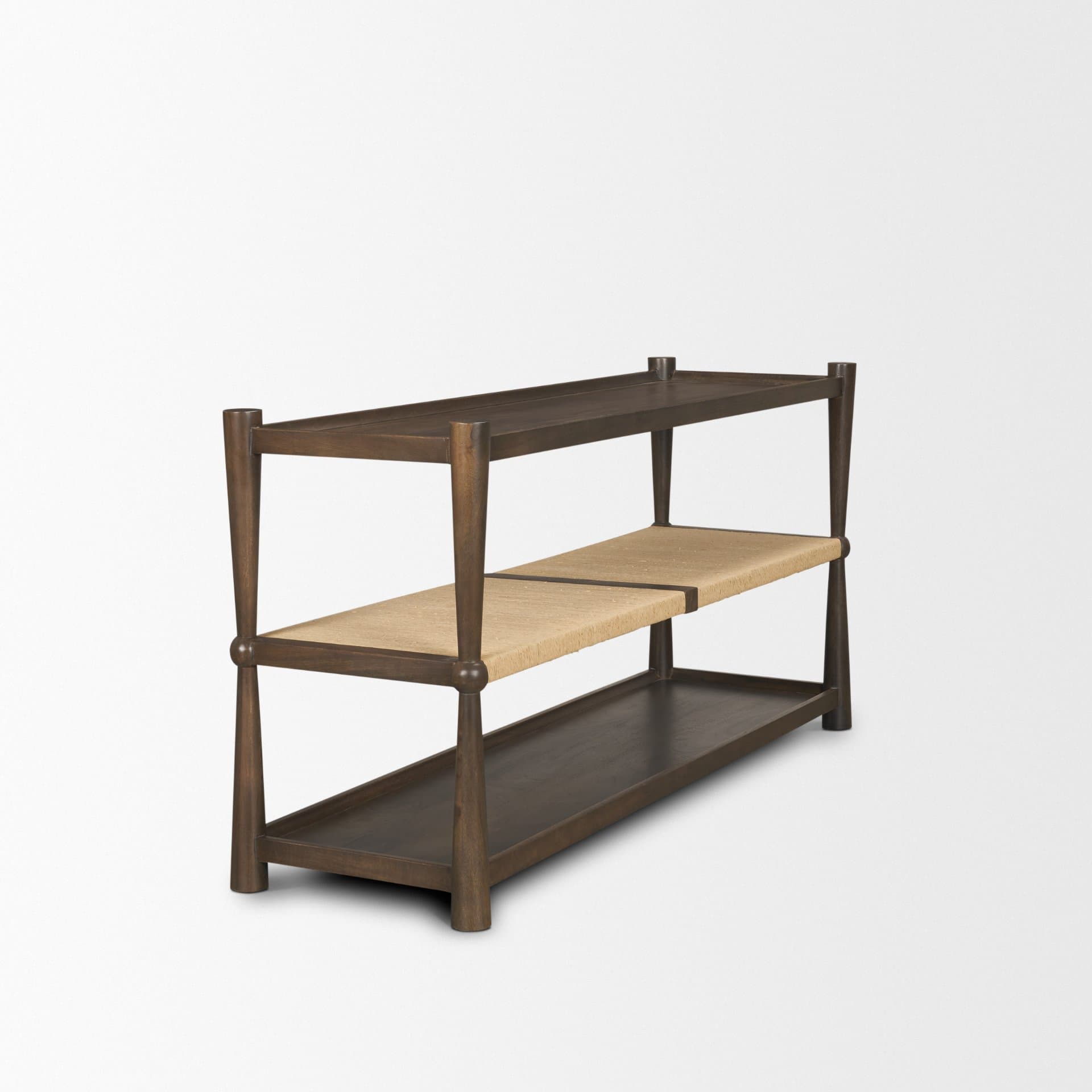 Bondi Dark Brown Wood w/ Paper Rope Shelf Console Table — product photograph