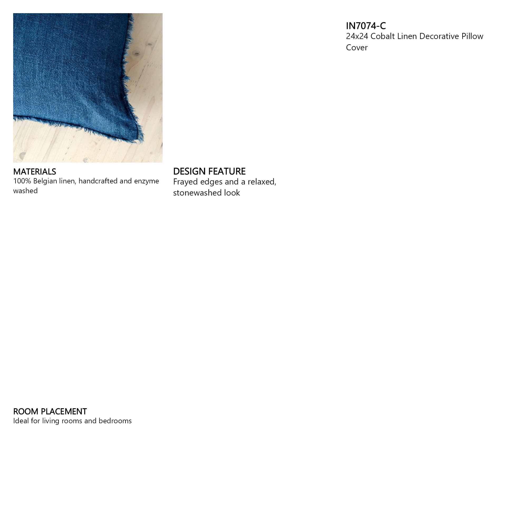 Lina 24x24 Cobalt Linen Decorative Pillow Cover — in a styled room
