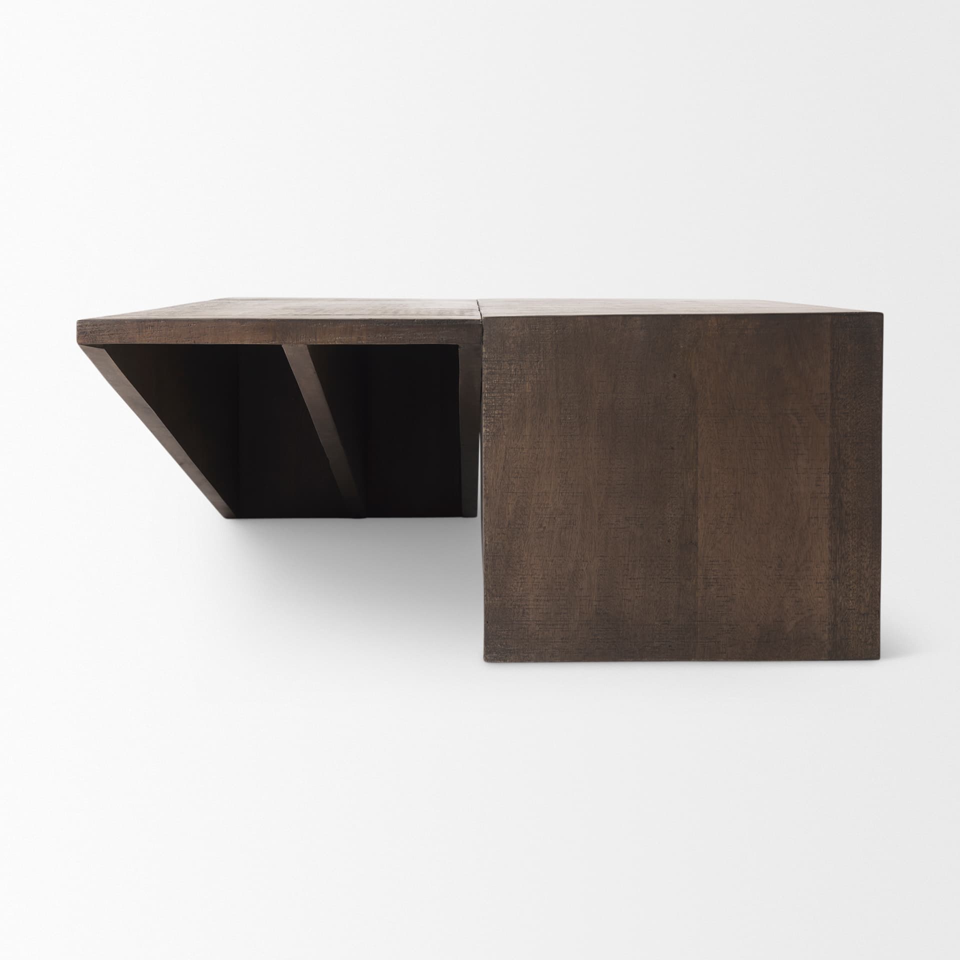 West 55L x 32W x 14H Medium Brown Wooden Angled Coffee Table — product photograph