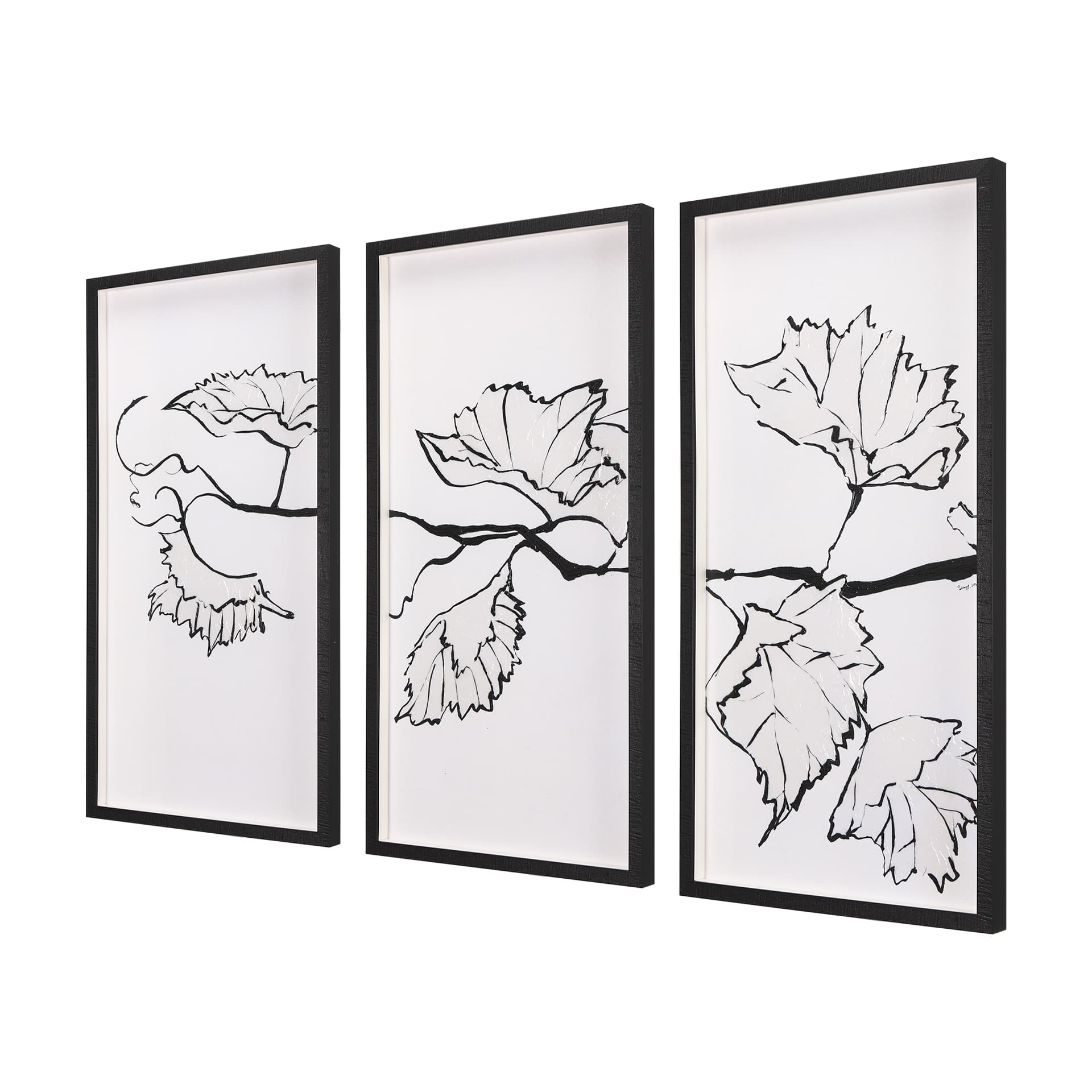 Begonia Vine (Left) by Mercana Studio Hand Embellished Textured Framed Art Print Matted under Glass — product photograph
