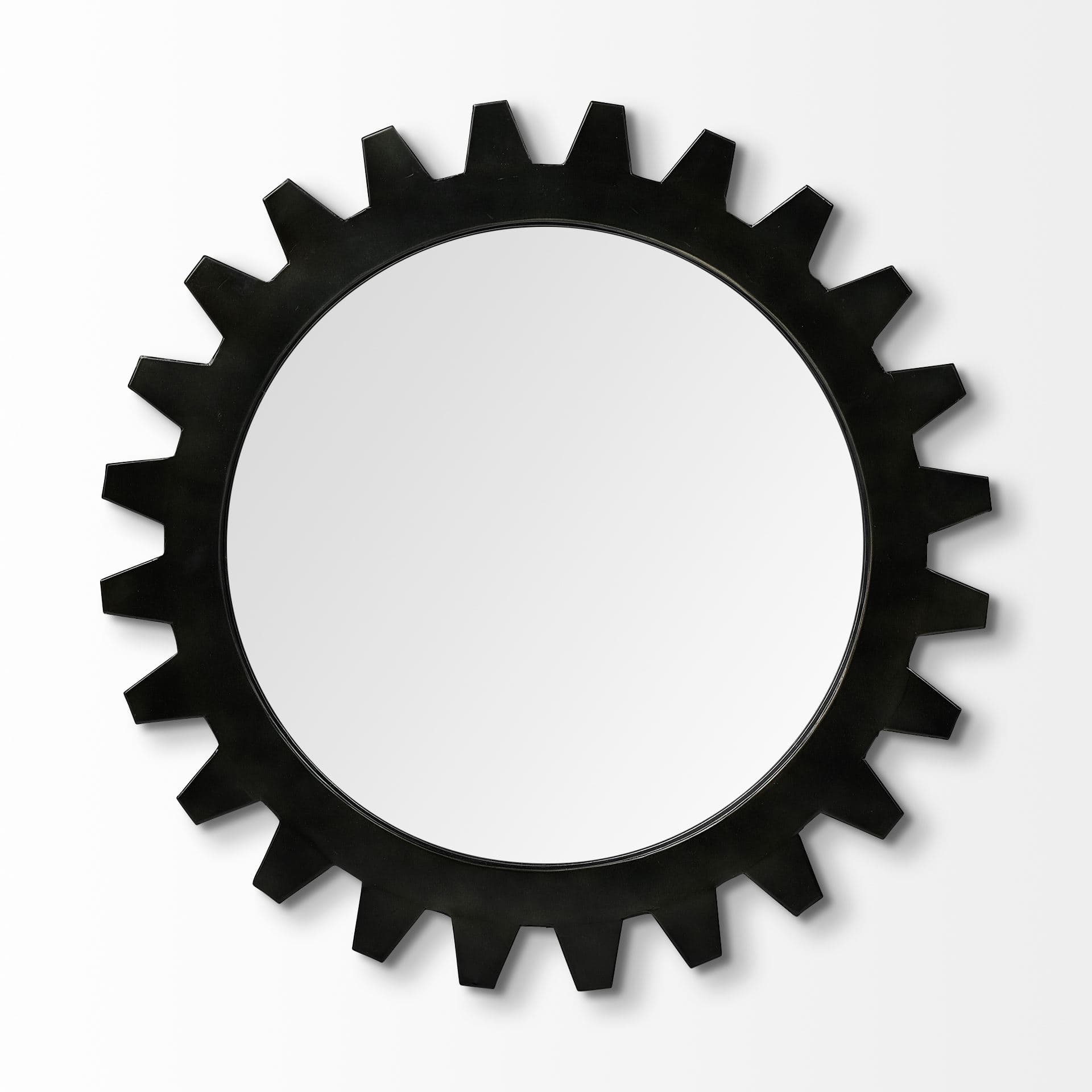 Alloy Cog 26" Round Black Metal Frame Mirror — product photograph