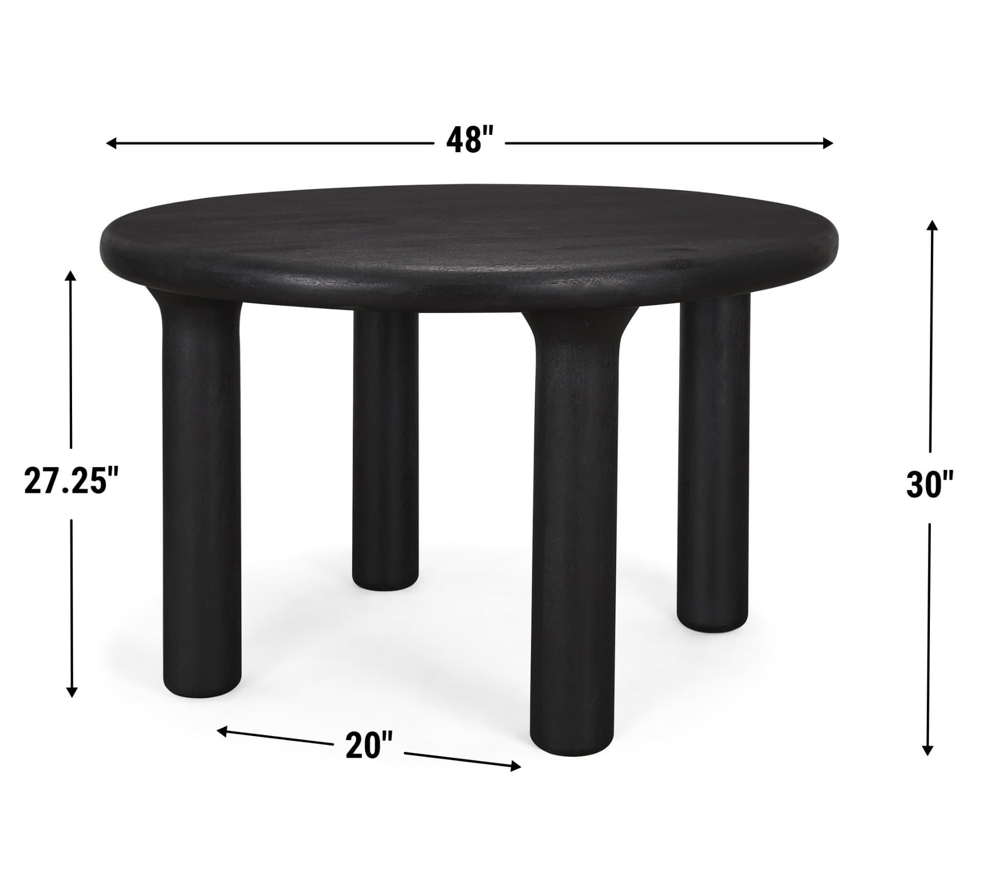 Soma 48" Round Dining Table | Modern | Black Wood | Seats 4 — product photograph