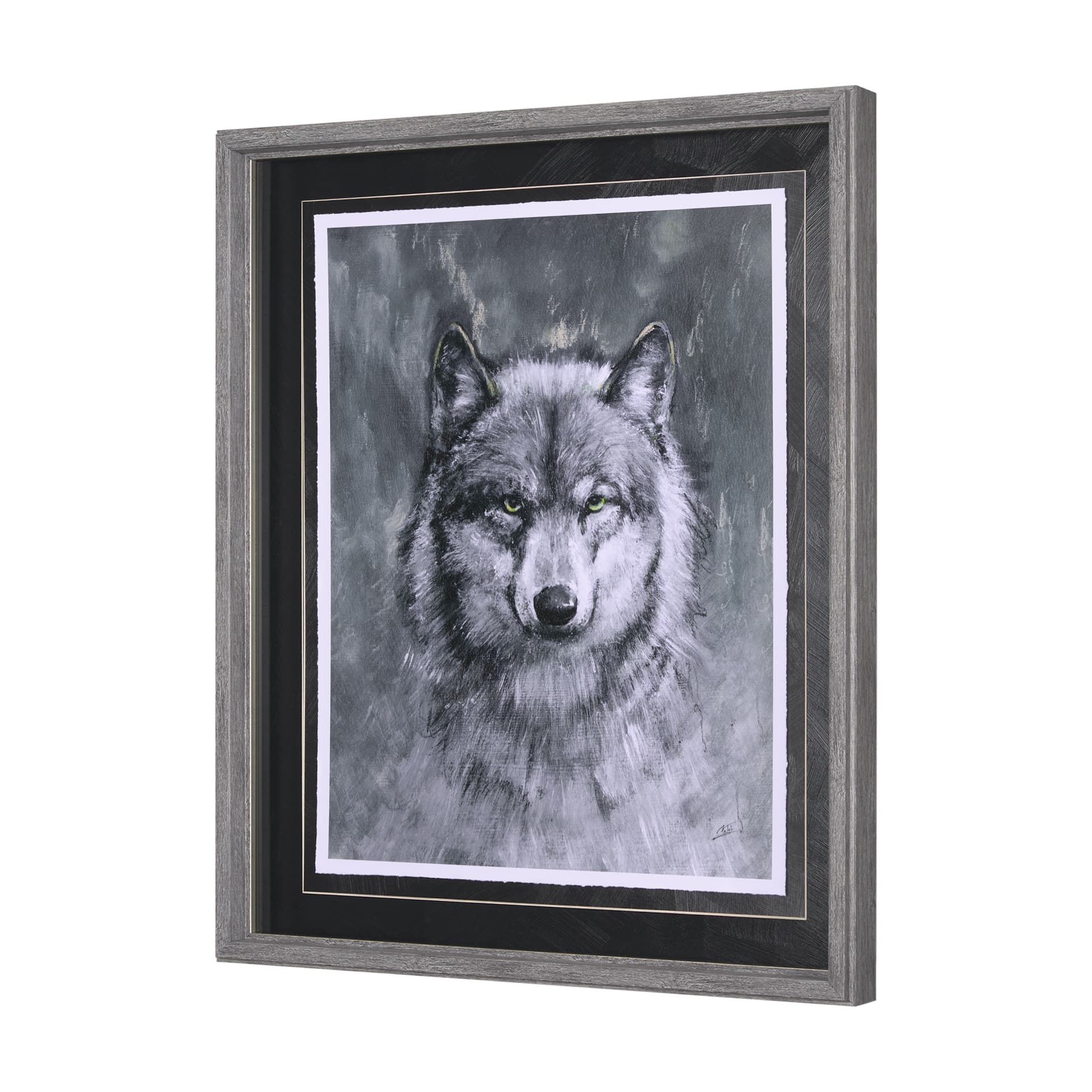 Animal Portrait II (Wolf) by Mercana Studio Hand Embellished Framed Art Print Matted under Glass — product photograph