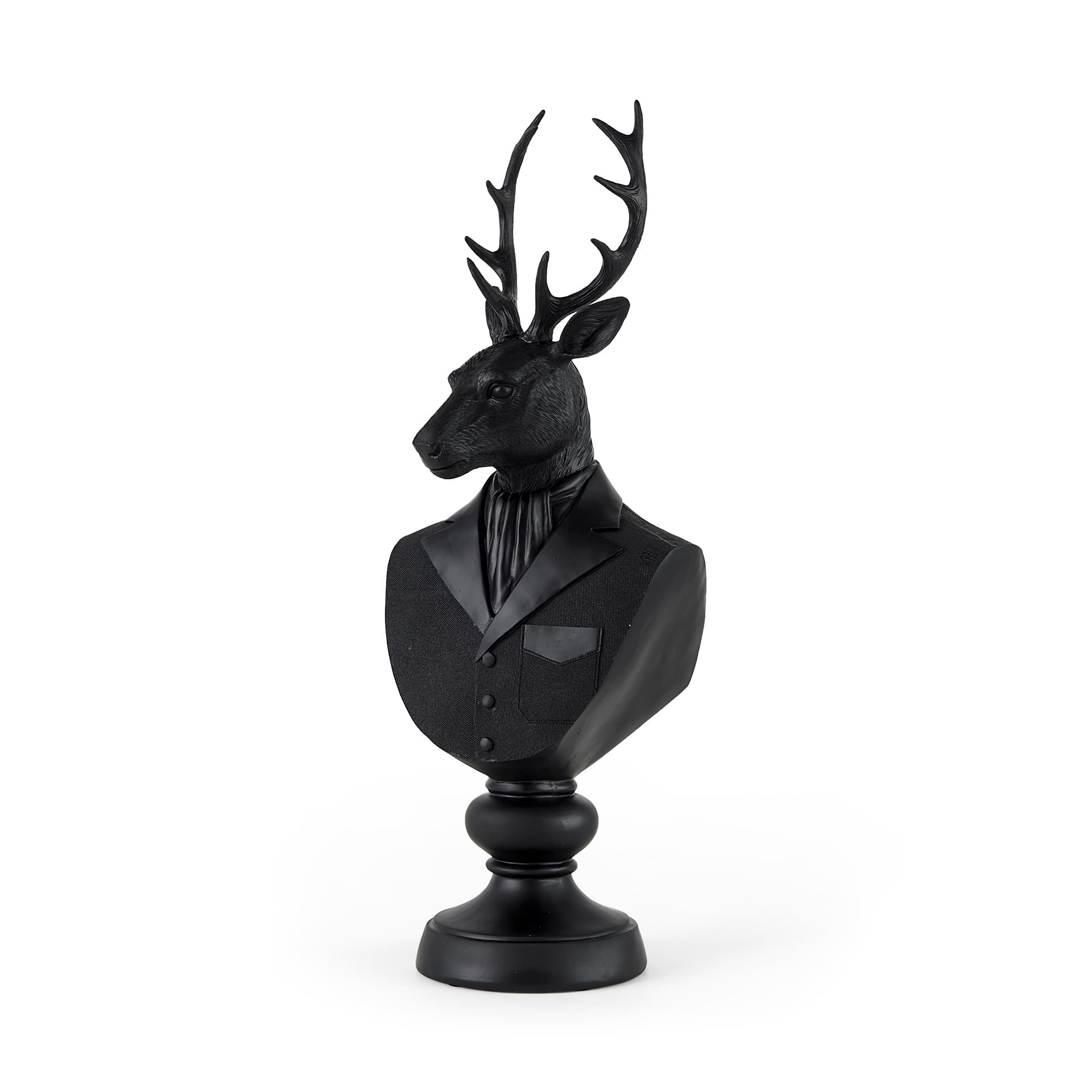 Mozart 22.5H Black Painted Resin Deer In A Suit Bust — product photograph