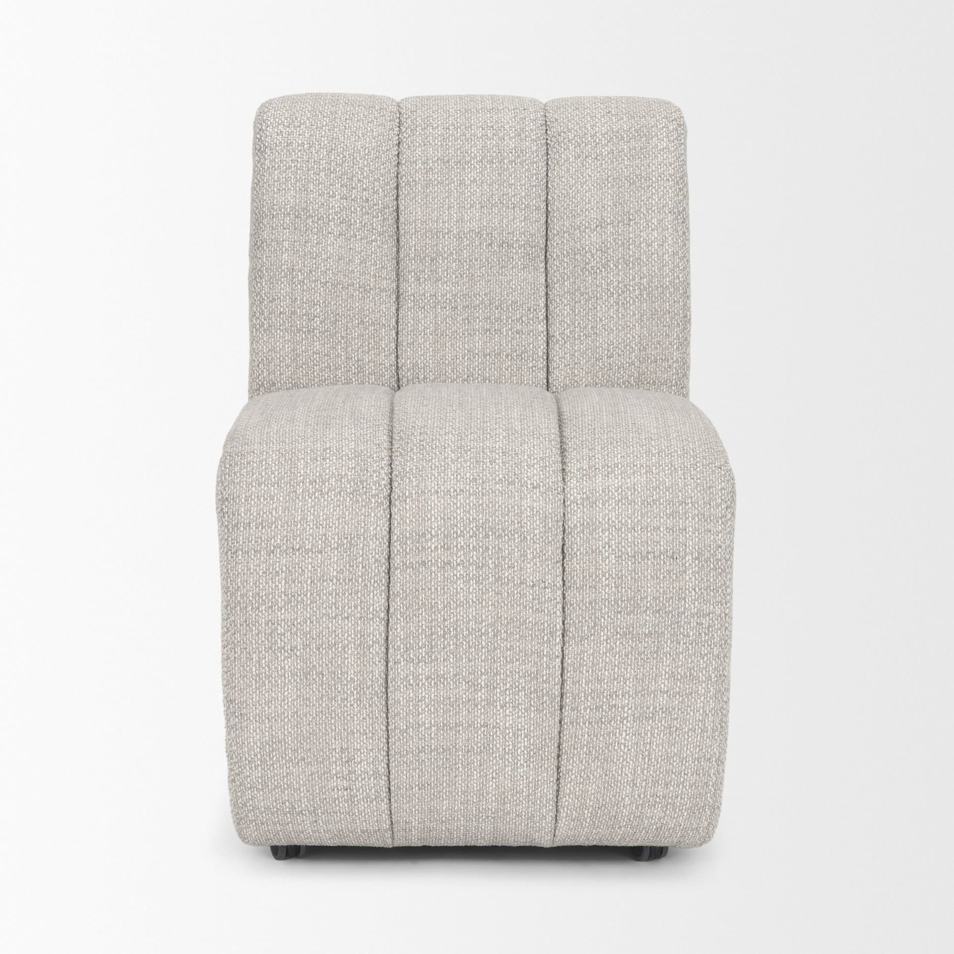 Wilkins Barrel Back Dining Arm Chair | Gray Fabric w/ Wood — product photograph