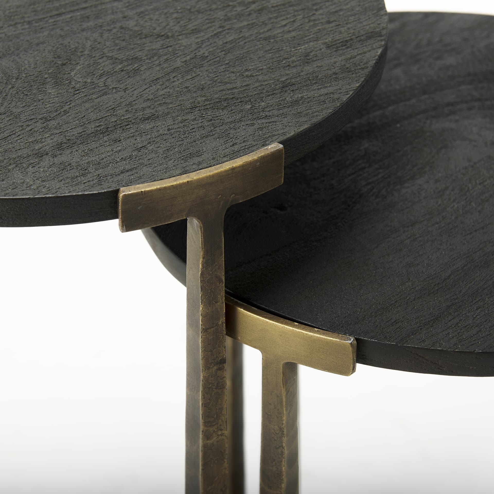 Atticus Black Wood and Antiqued Gold Metal Nesting Accent Tables (Set of 2) — product photograph