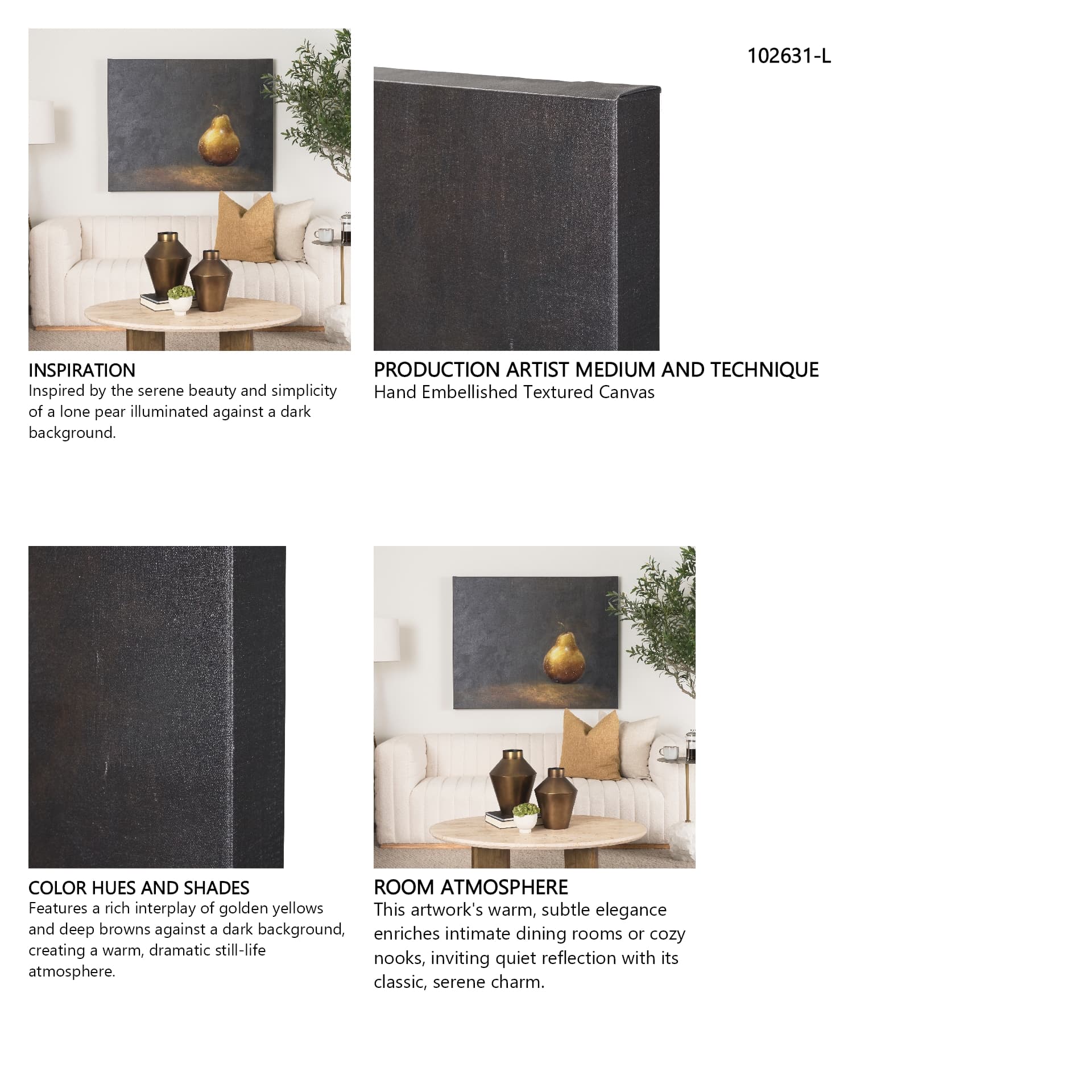 Lonely Pear by Mercana Studio a Hand Embellished Textured Canvas — in a styled room