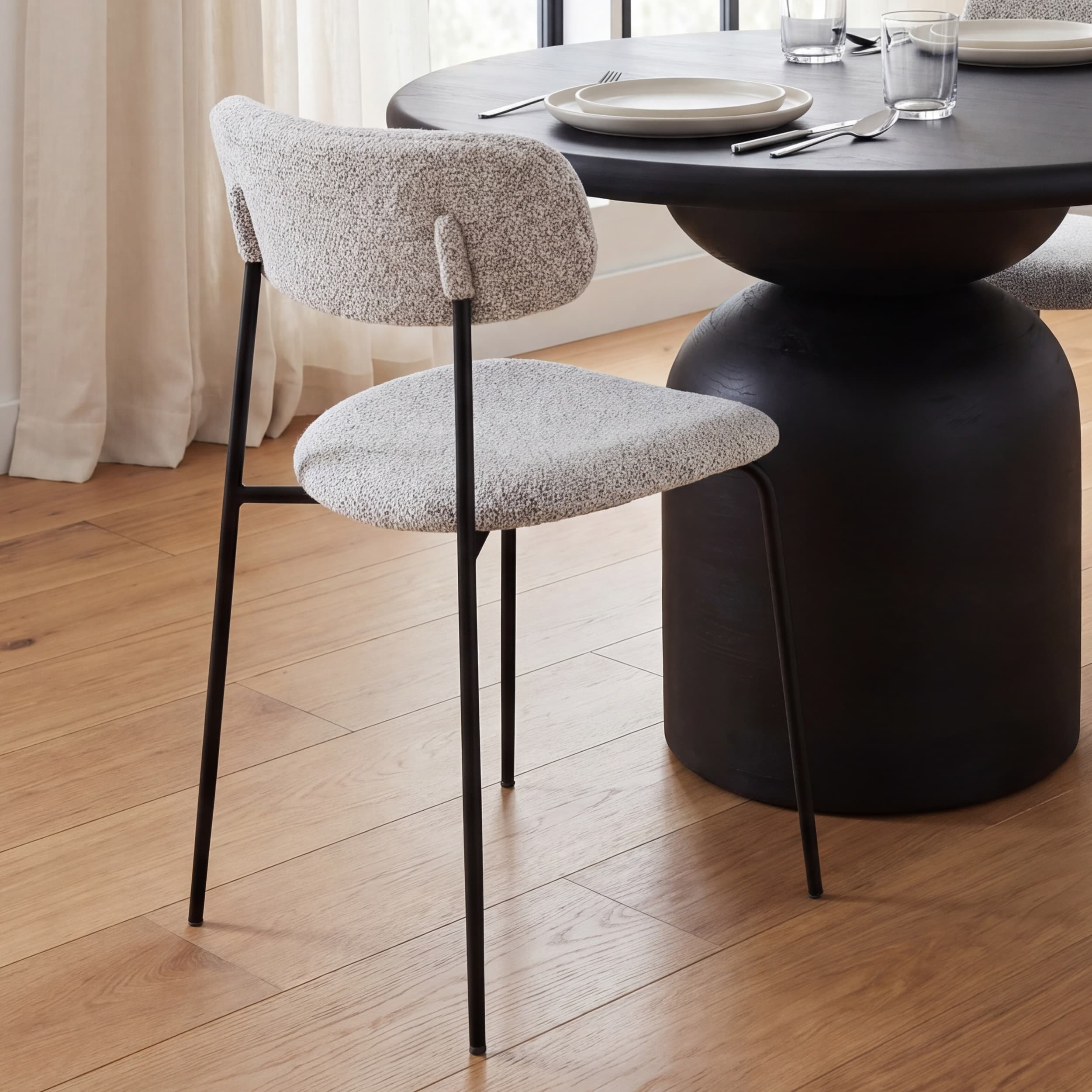 Casey Curved Back Dining Side Chair | Gray Fabric w/ Black Metal — product photograph