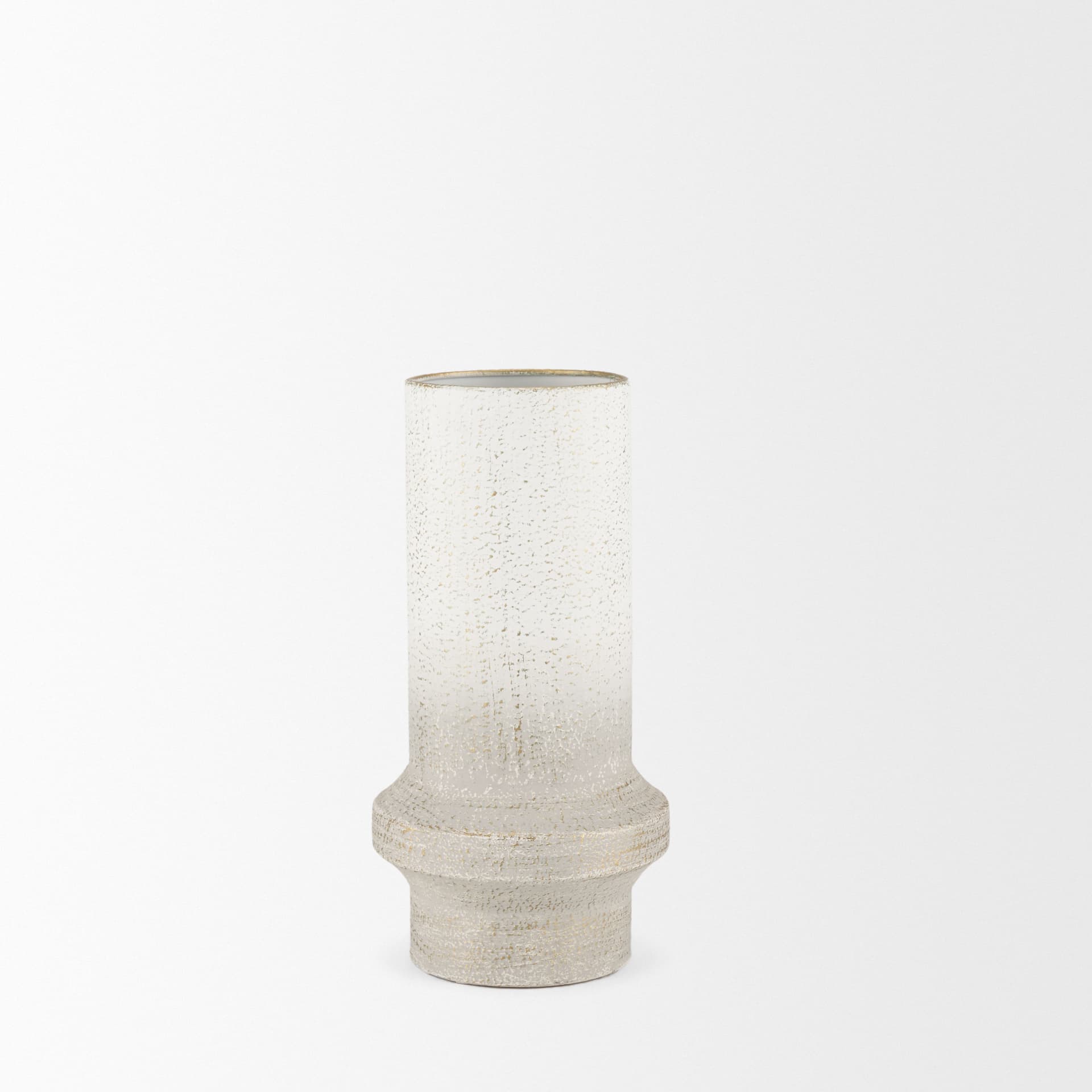 Tovah Small Textured White w/ Gold Metal Vase — product photograph